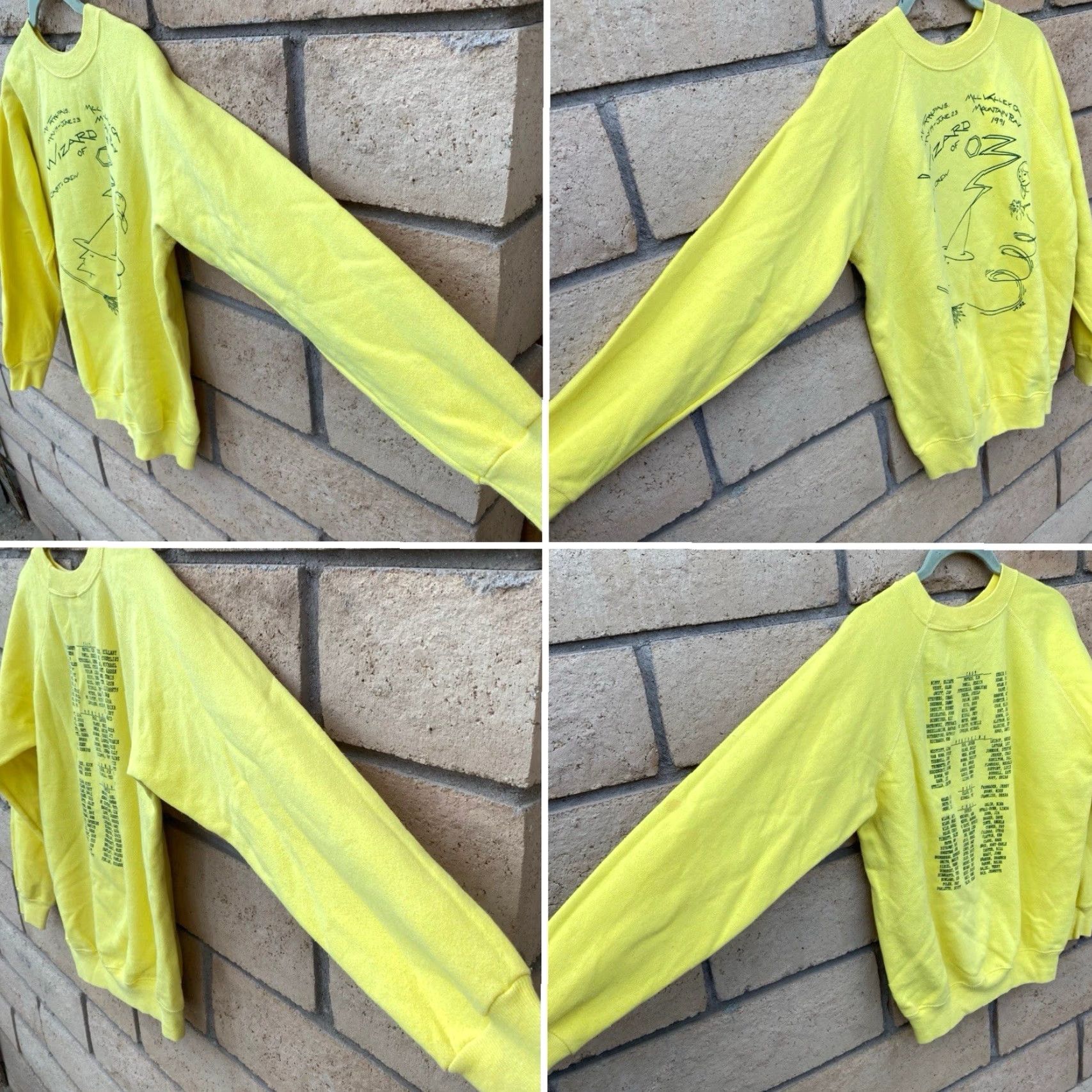 Hanes VINTAGE Wizard Of Oz Cast + Crew Mt Tamalpais 1991 Sweatshirt Hanes Yellow M Mens Pullover Graphic Print 90s Movie Dorothy raglan Sweatshirt Size US M / EU 48-50 / 2 - 2 Thumbnail