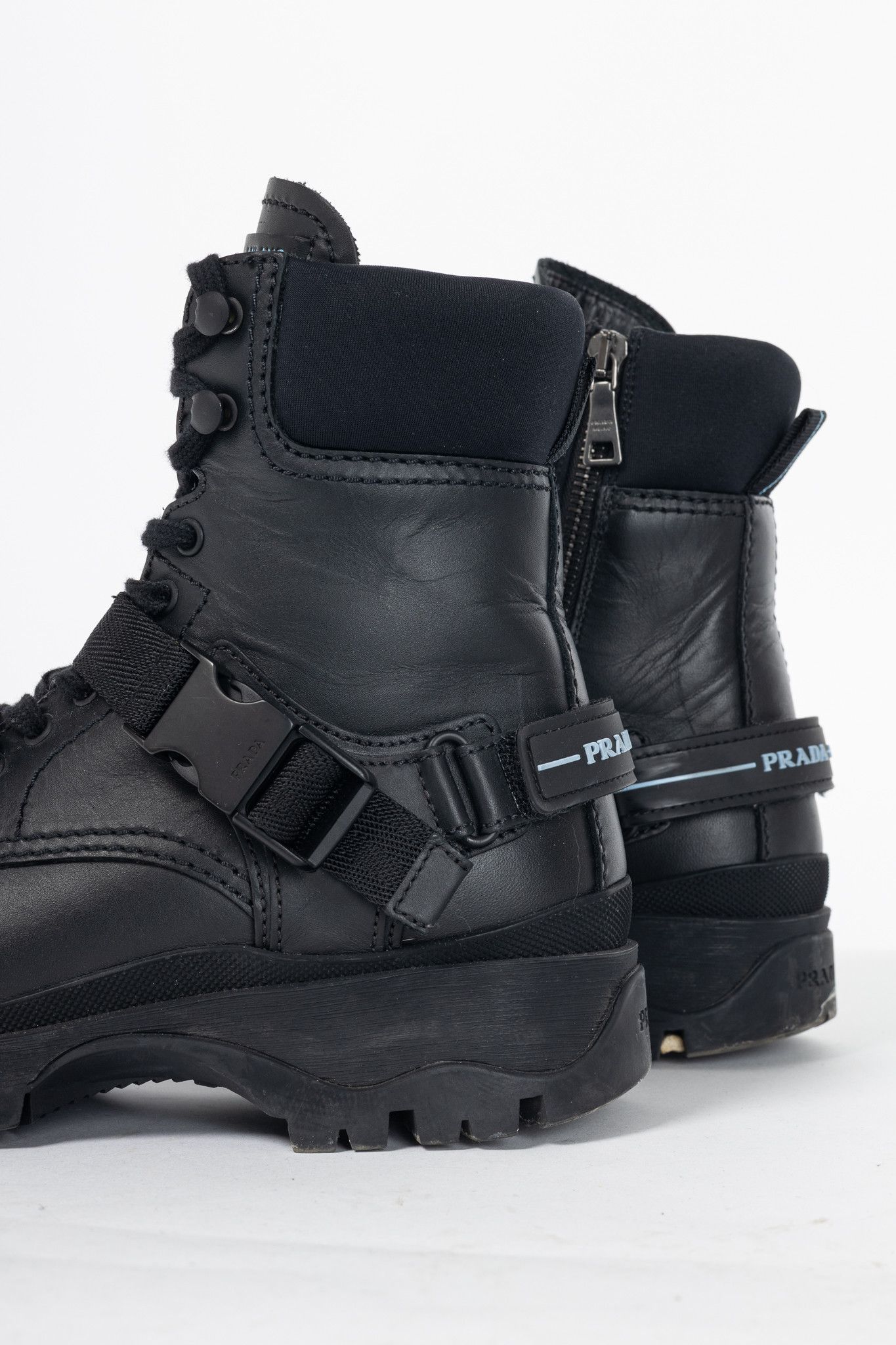 Prada Prada AW18 Black Leather Clip-Detail Combat Boots Size US 6 / IT 36 - 8 Thumbnail