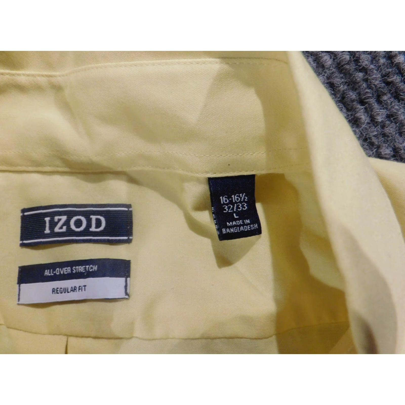 Izod IZOD Mens Button-Up Shirt Large Yellow Cotton Knit Stretch Regular Fit Long Sleeve Collared N/A Logo Vintage: No Mens Size US L / EU 52-54 / 3 - 6 Thumbnail