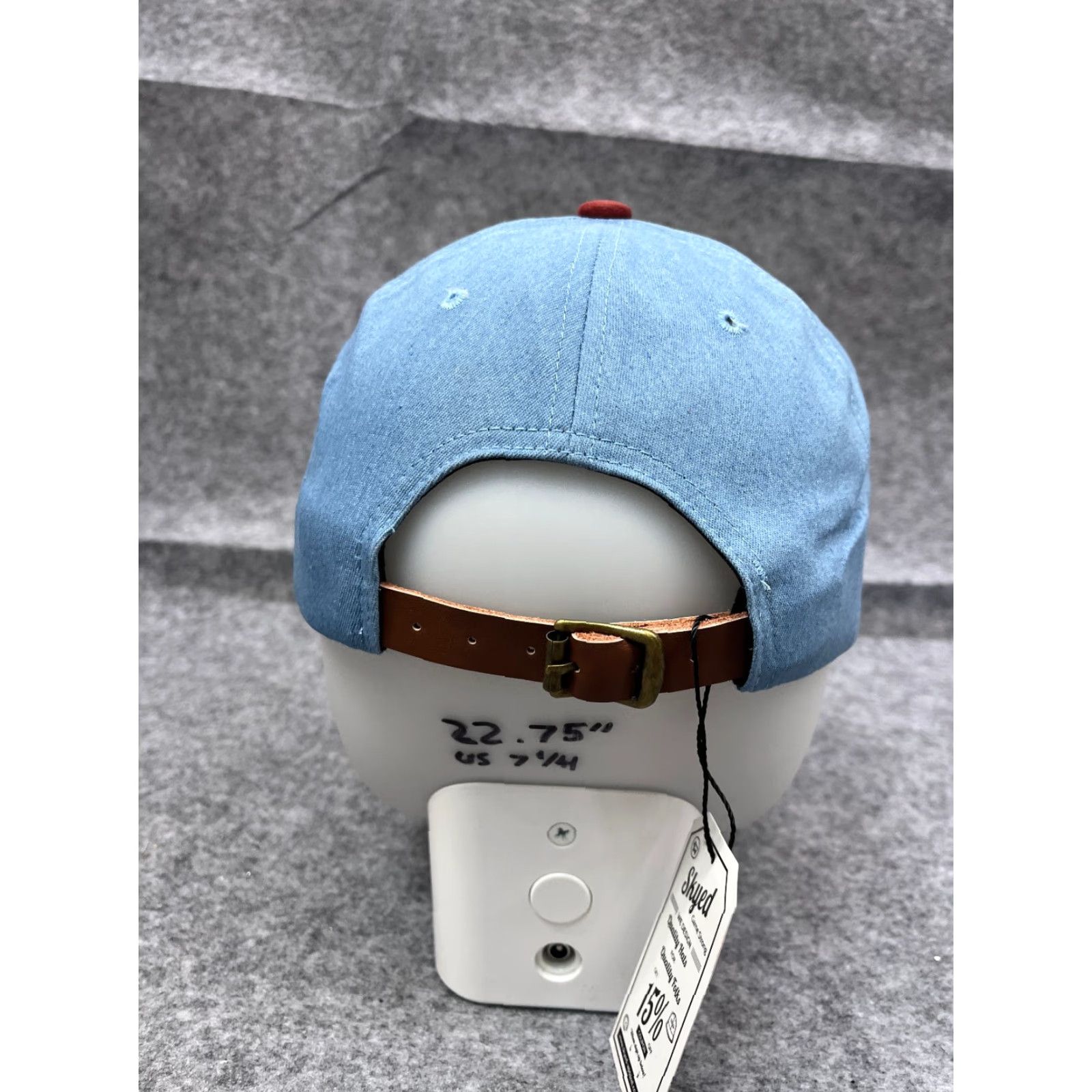 Vintage Skyed Apparel Hat 5 Panel Adult One Size Blue Cotton Denim Leather Strap Back Adjustable Casual Outdoor Mens Hat/Cap Size ONE SIZE - 6 Thumbnail