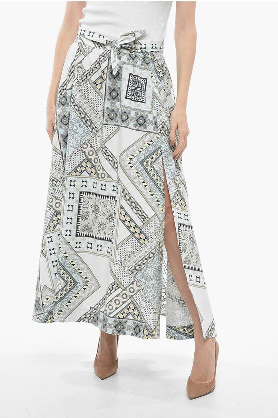 image of Etro Flared Cotton Skirt With Split in Light Blue, Women's (Size Medium)