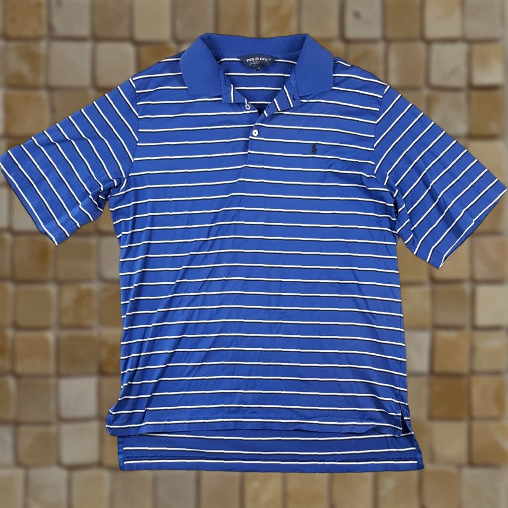 Ralph Lauren VINTAGE Ralph Lauren Striped Polo Shirt Large Blue Pima Cotton Pony Logo 90s Mens Size US L / EU 52-54 / 3 - 1 Thumbnail