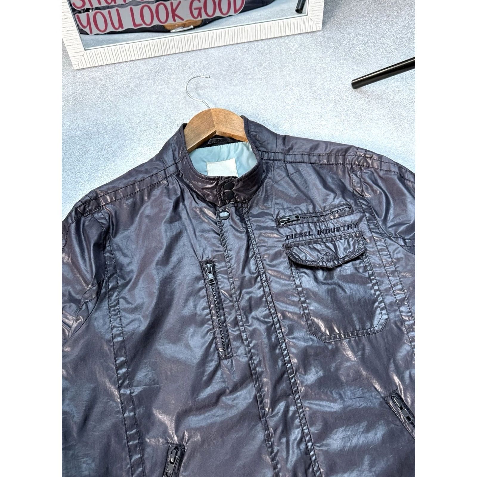 Diesel VINTAGE Diesel Bomber Jacket Navy Mens M Full Zip 90s Biker USA Nylon Jacket Size US M / EU 48-50 / 2 - 5 Thumbnail