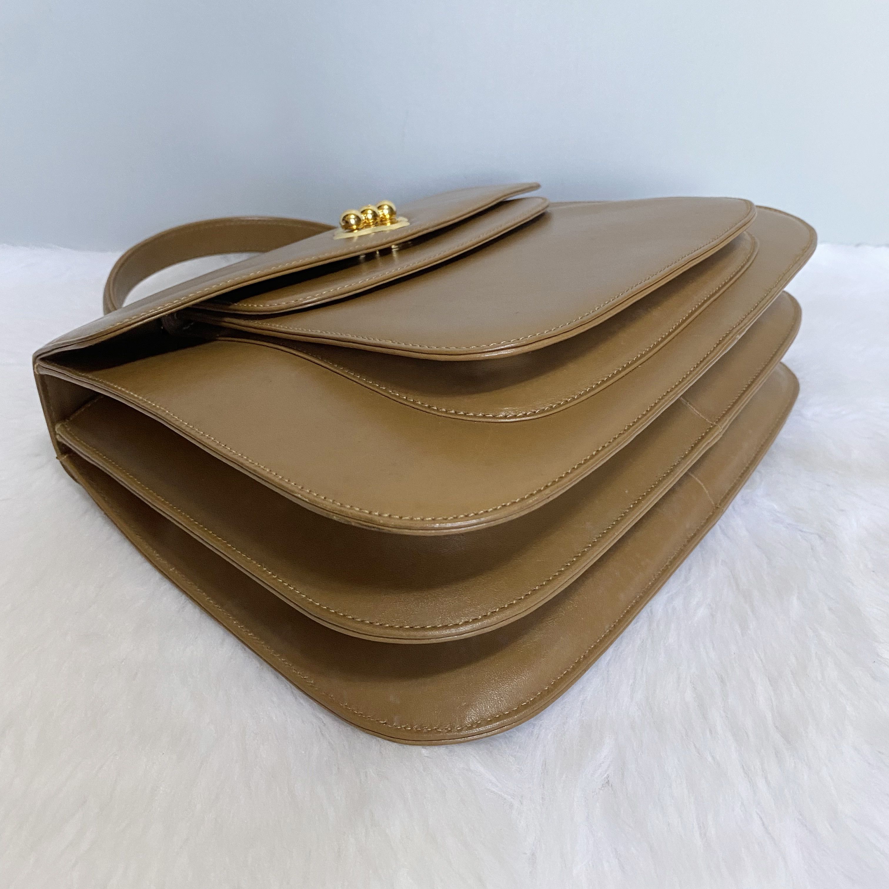 Paloma Picasso Vintage Tan Brown Leather Top Handle Bag Size ONE SIZE - 7 Thumbnail