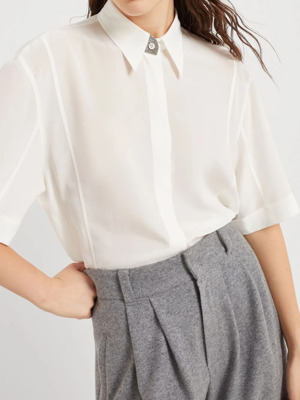 Brunello Cucinelli o1w1db10825 Blouse in Open White Size M / US 6-8 / IT 42-44 - 4 Thumbnail
