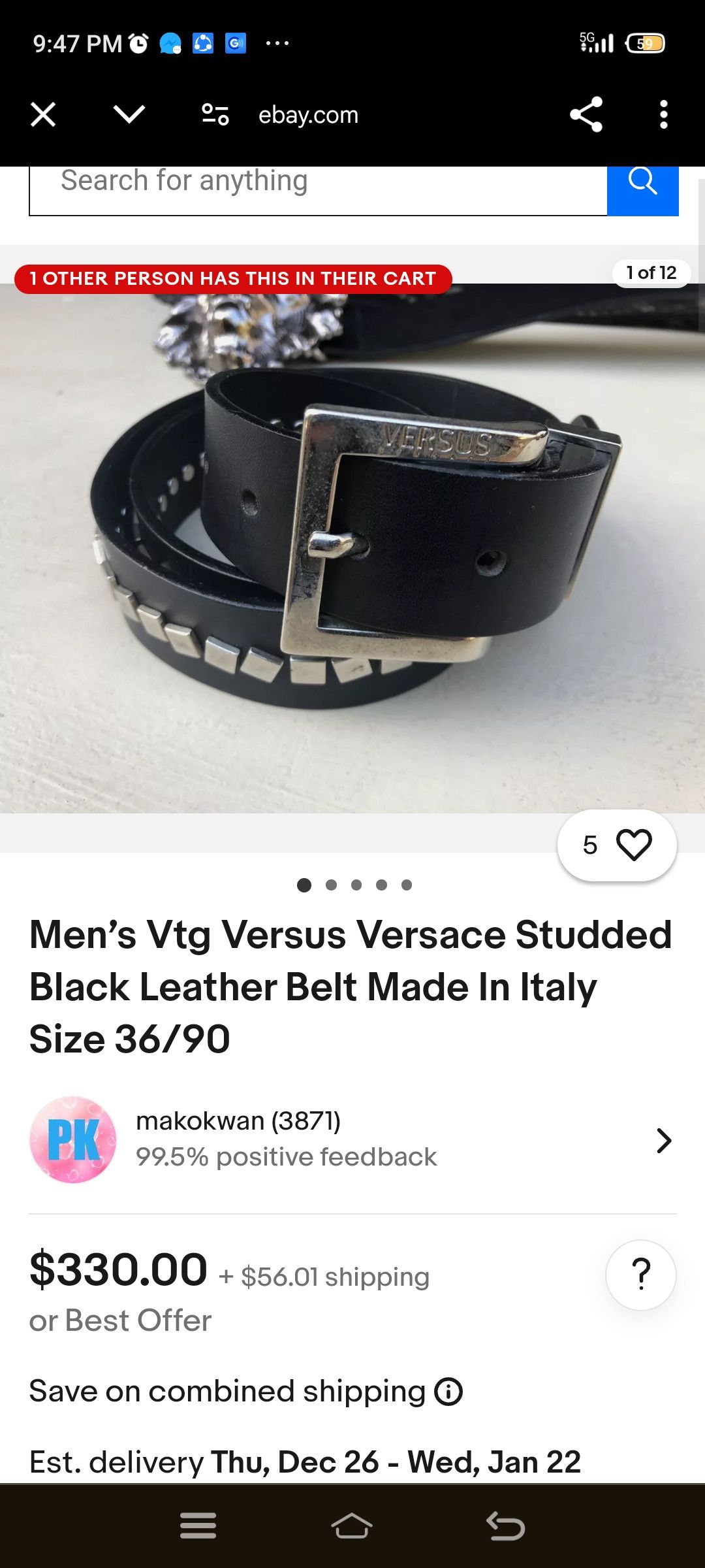 Versace VINTAGE Versus Versace Unisex Studded Black Leather Belt Size 32 - 2 Thumbnail