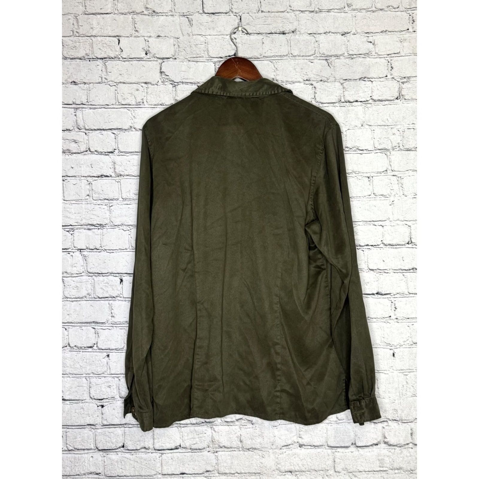Vintage VINTAGE Hunt Club Button-Up Women's Shirt Tall 14 14T Green Solid Collared Long Sleeve Cotton Polyester Men? (Note: confused) Size XL / US 12-14 / IT 48-50 - 2 Thumbnail