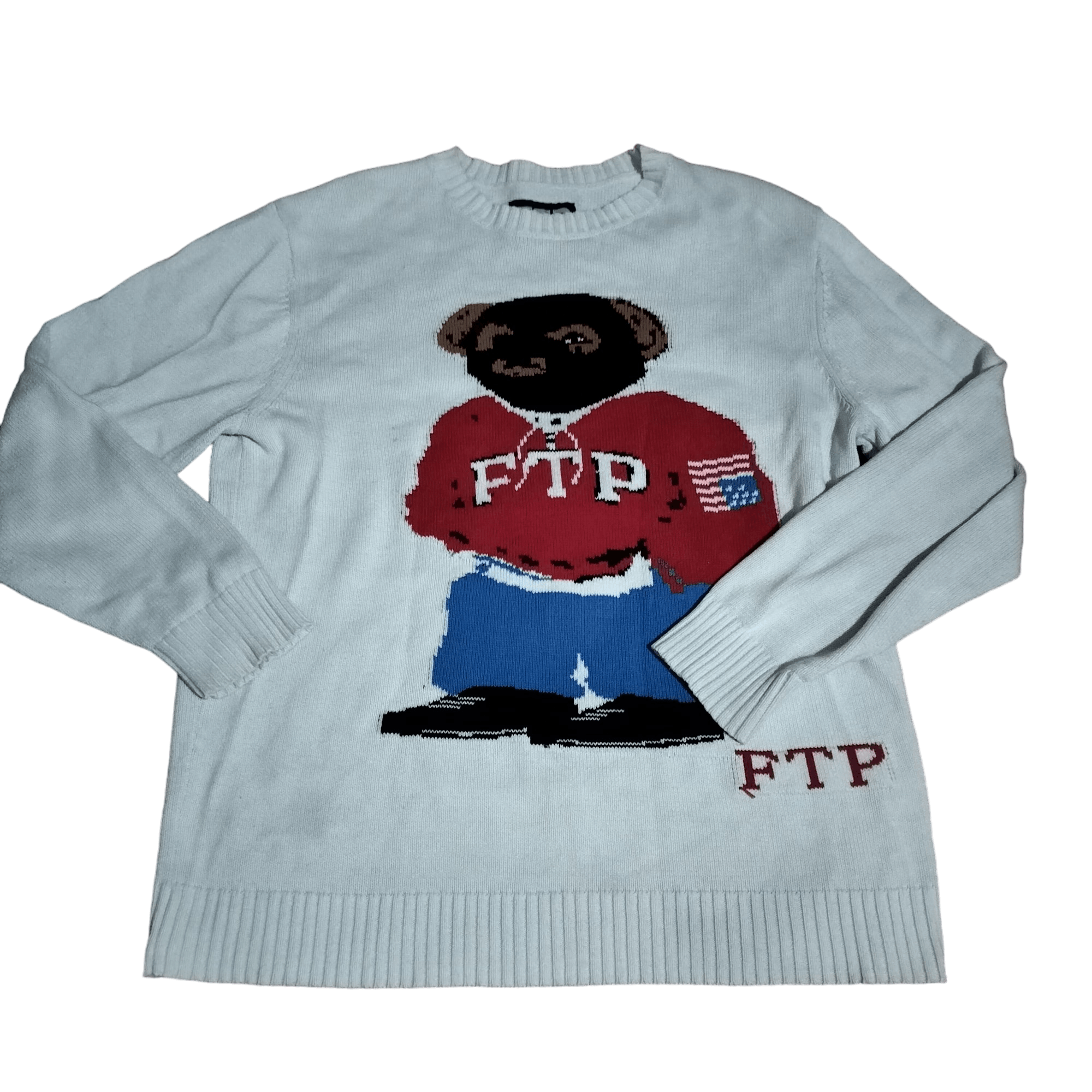 image of Fuck The Population Ftp Bear Knit in White, Men's (Size Small)