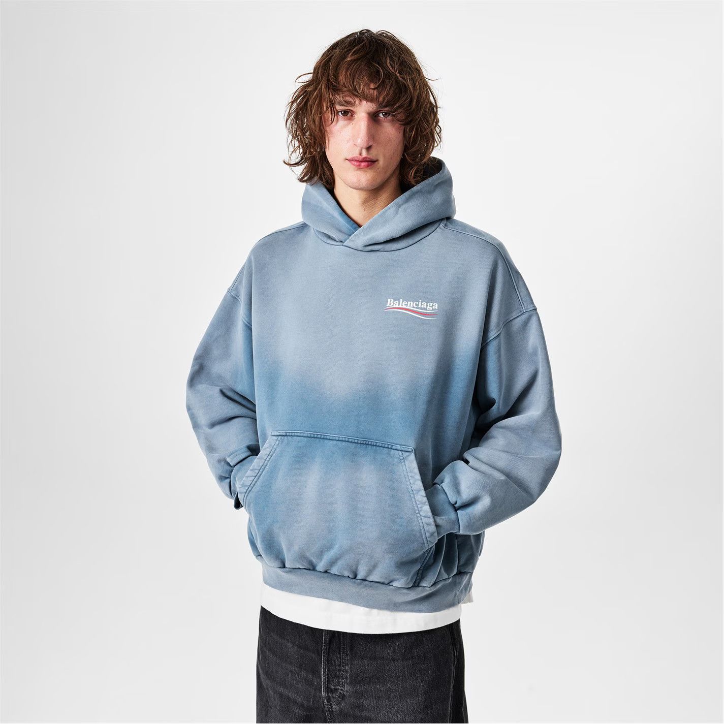 Balenciaga o1g2r1mq0226 Logo Political Hoodie In Faded Blue Size US L / EU 52-54 / 3 - 3 Thumbnail