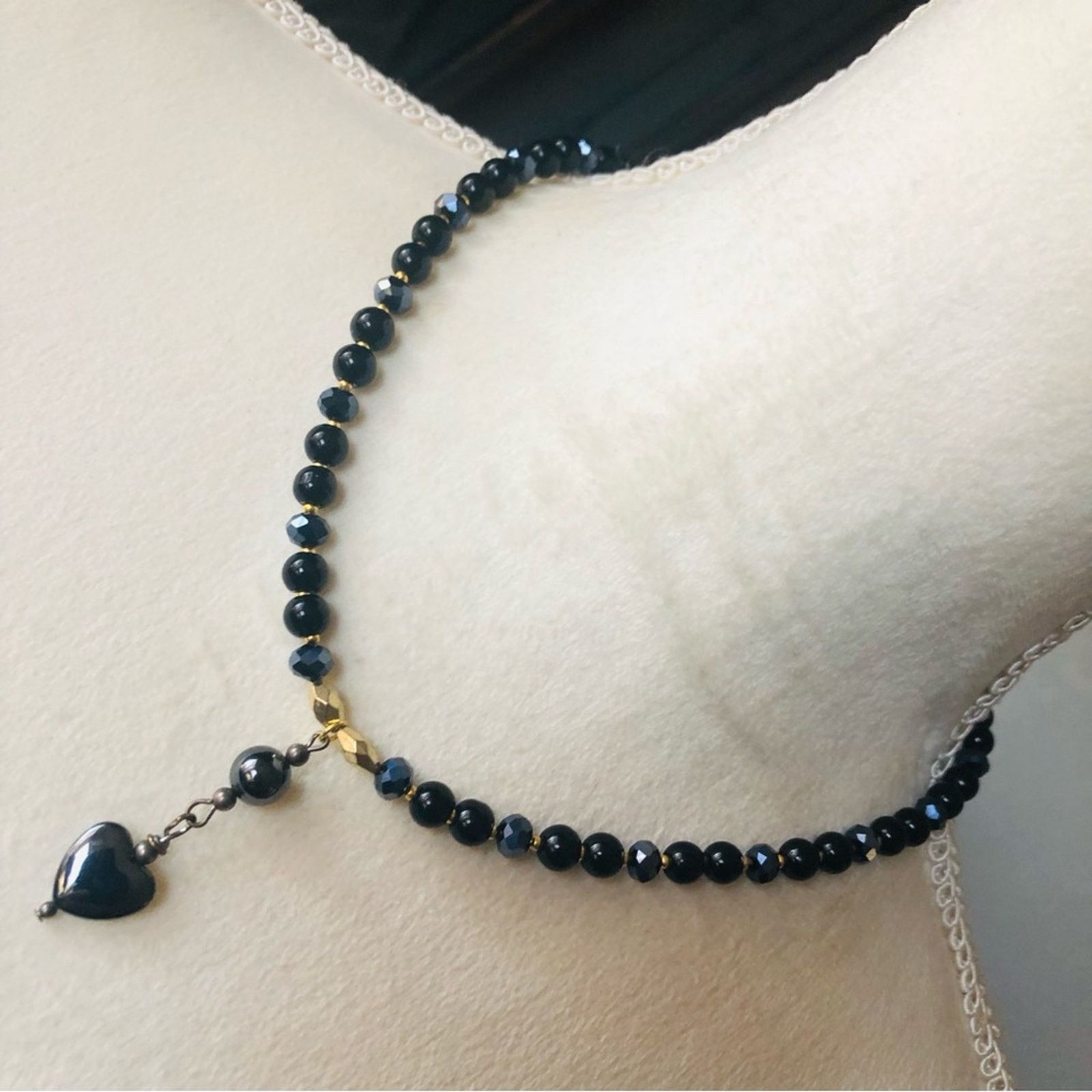 Handmade Handcrafted repurpose heart hematite Pearl necklace Size ONE SIZE - 1 Thumbnail