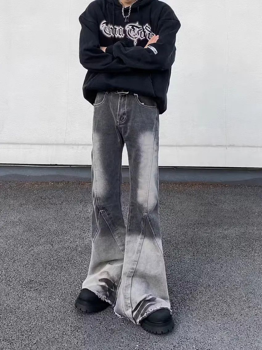 Designer × Japanese Brand Gray faded washed baggy flared jeans Size US 32 / EU 48 - 1 Thumbnail