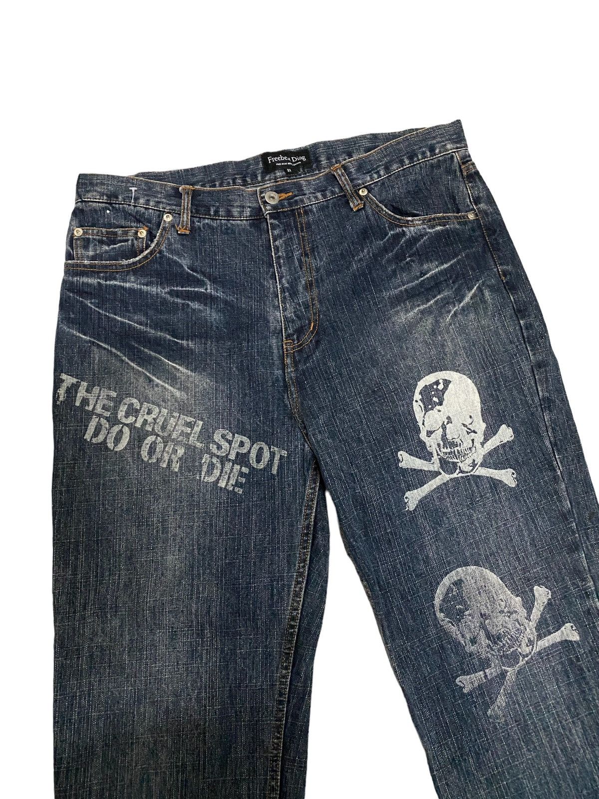 Japanese Brand × Vintage Offer‼️Vintage Freebeat Diag Distress Denim Jeans Size US 36 / EU 52 - 2 Thumbnail
