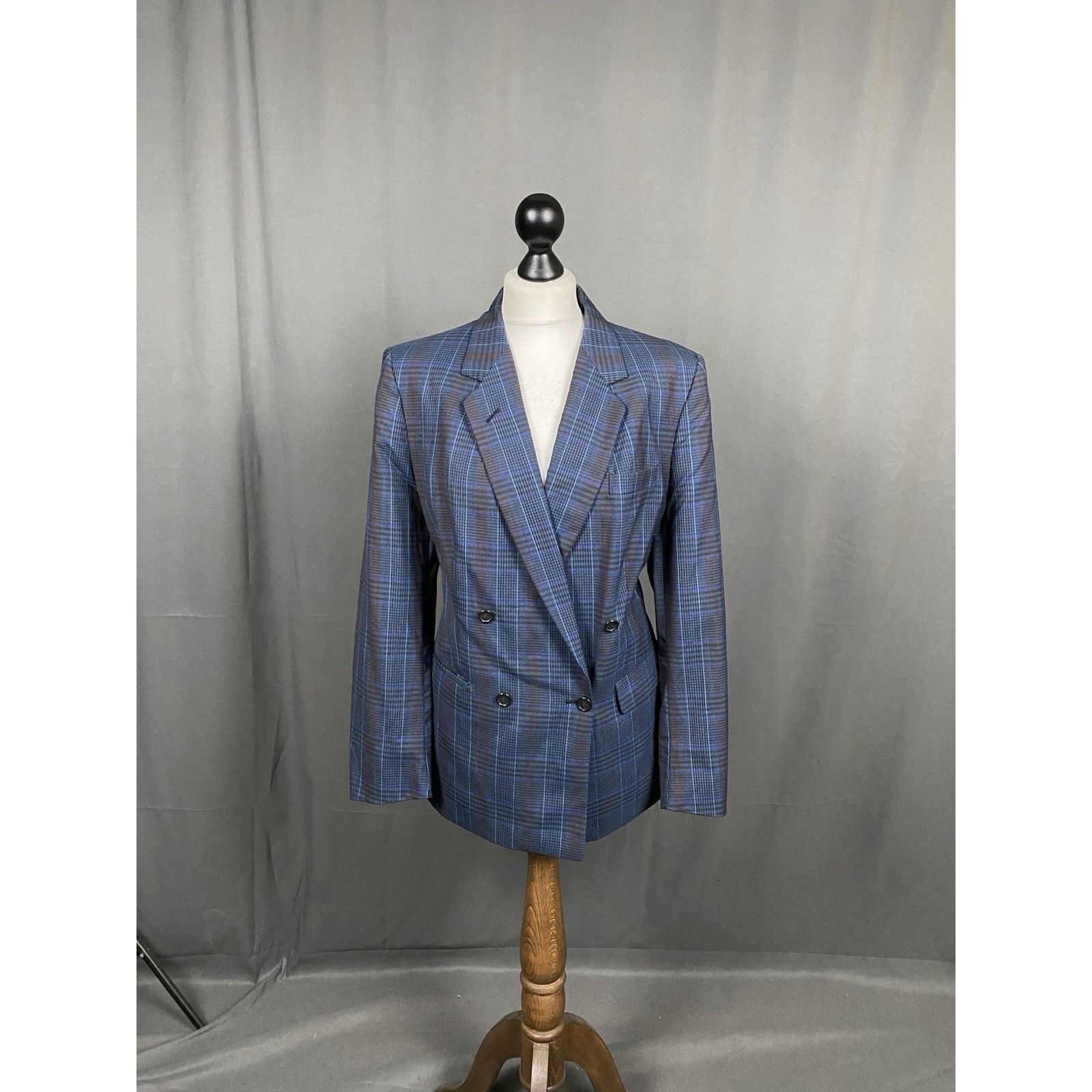 Burberry Burberry Vintage Blue Wool Checked Double Breasted Blazer Ja Size XL / US 12-14 / IT 48-50 - 3 Thumbnail