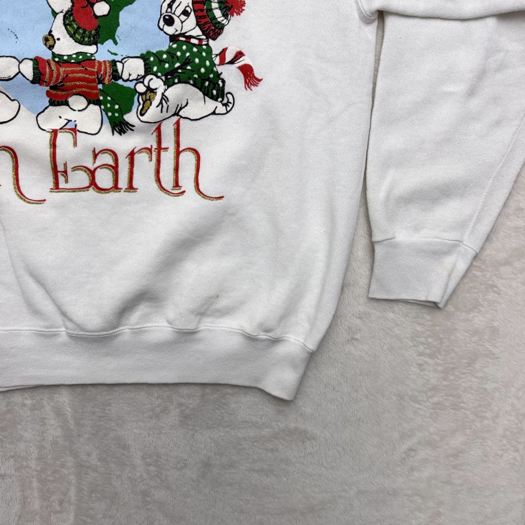 Tultex VINTAGE Tultex Peace On Earth Sweatshirt Mens Large White Christmas Graphic 90s Size US L / EU 52-54 / 3 - 5 Thumbnail