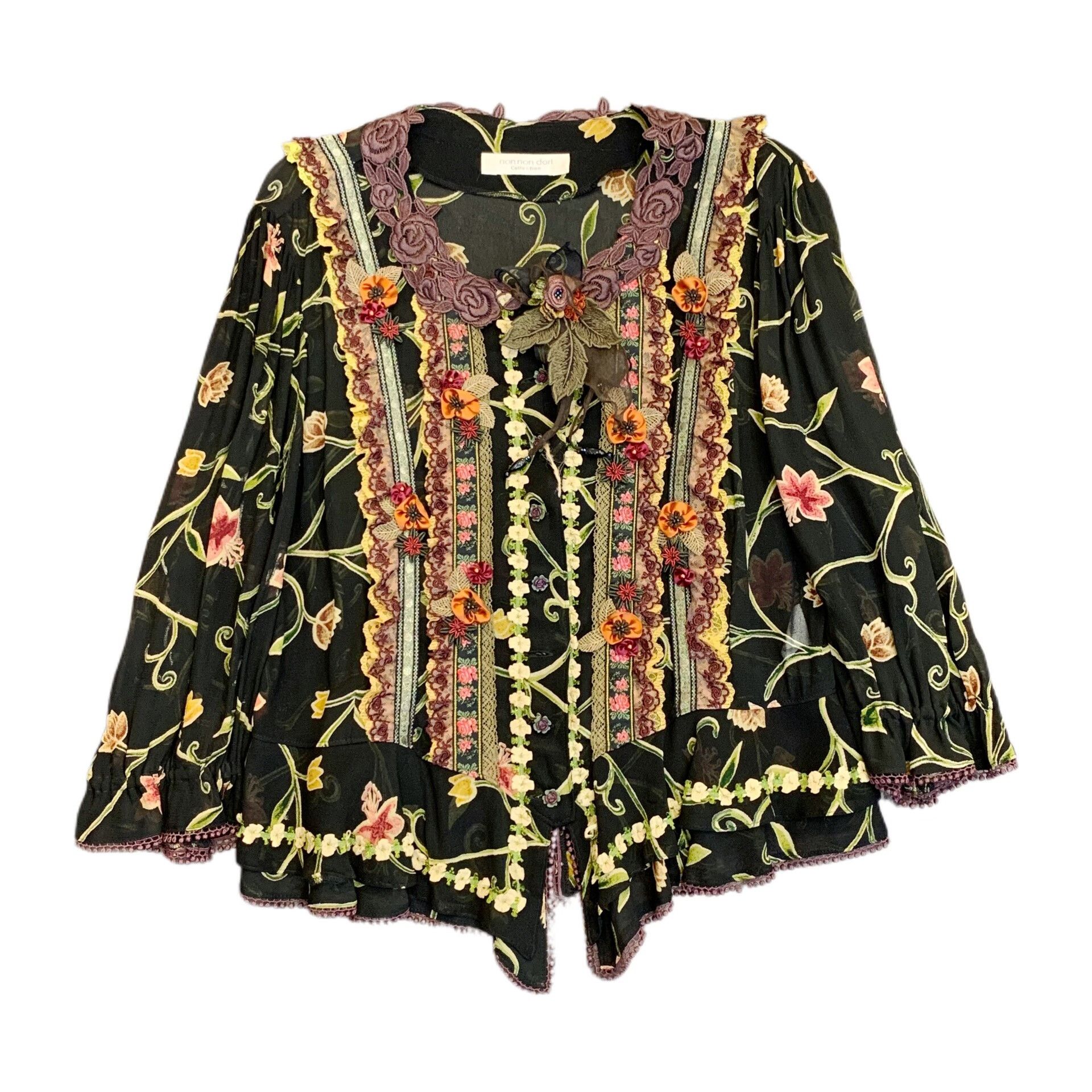 Mademoiselle Non Non Floral Embroidered Lace Blouse Shirt Size S / US 4 / IT 40 - 1 Thumbnail