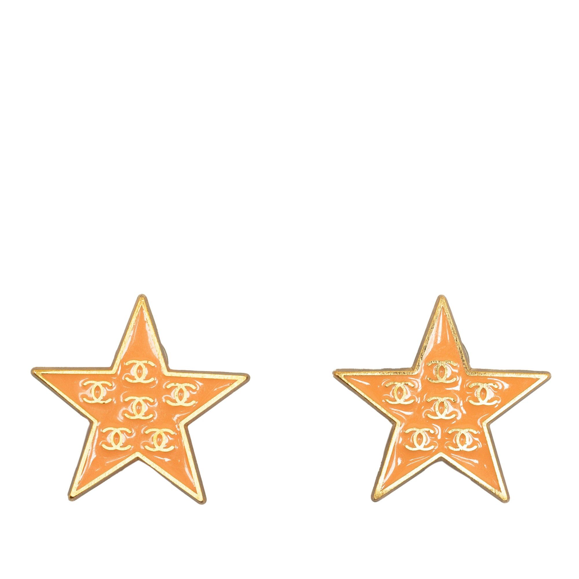 image of Chanel Enamel Cc Star Clip-On Earrings Costume Earrings in Gold, Women's