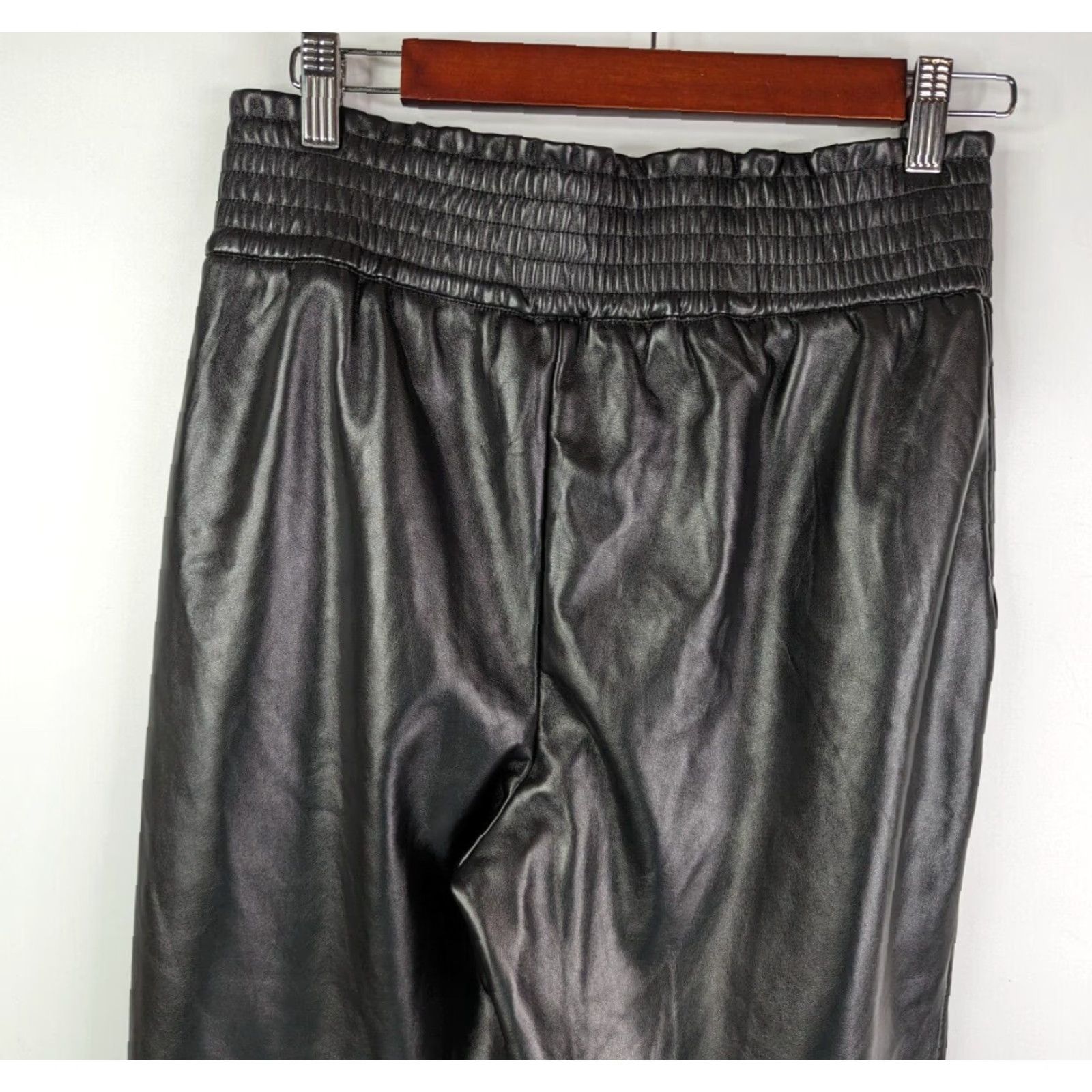 Joie JOIE Black Pants Leather Style Elastic Waist Faux Leather Smocked Waist Regular Womens Medium Casual Straight Front Full Length Size 32" / US 10 / IT 46 - 5 Thumbnail