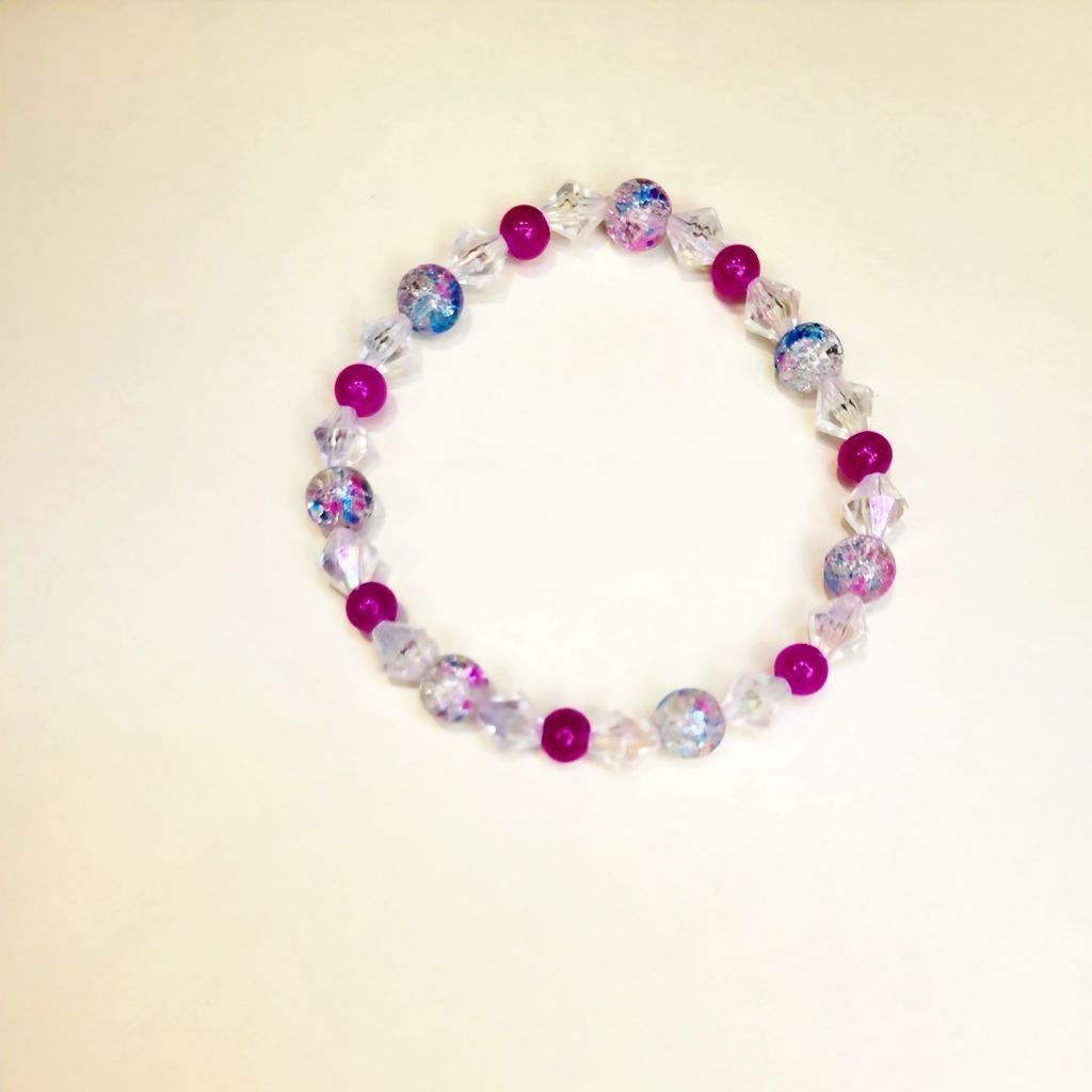 Handmade Cotton Candy pink & blue 8mm glass beaded bracelet 7-inch Size ONE SIZE - 1 Thumbnail