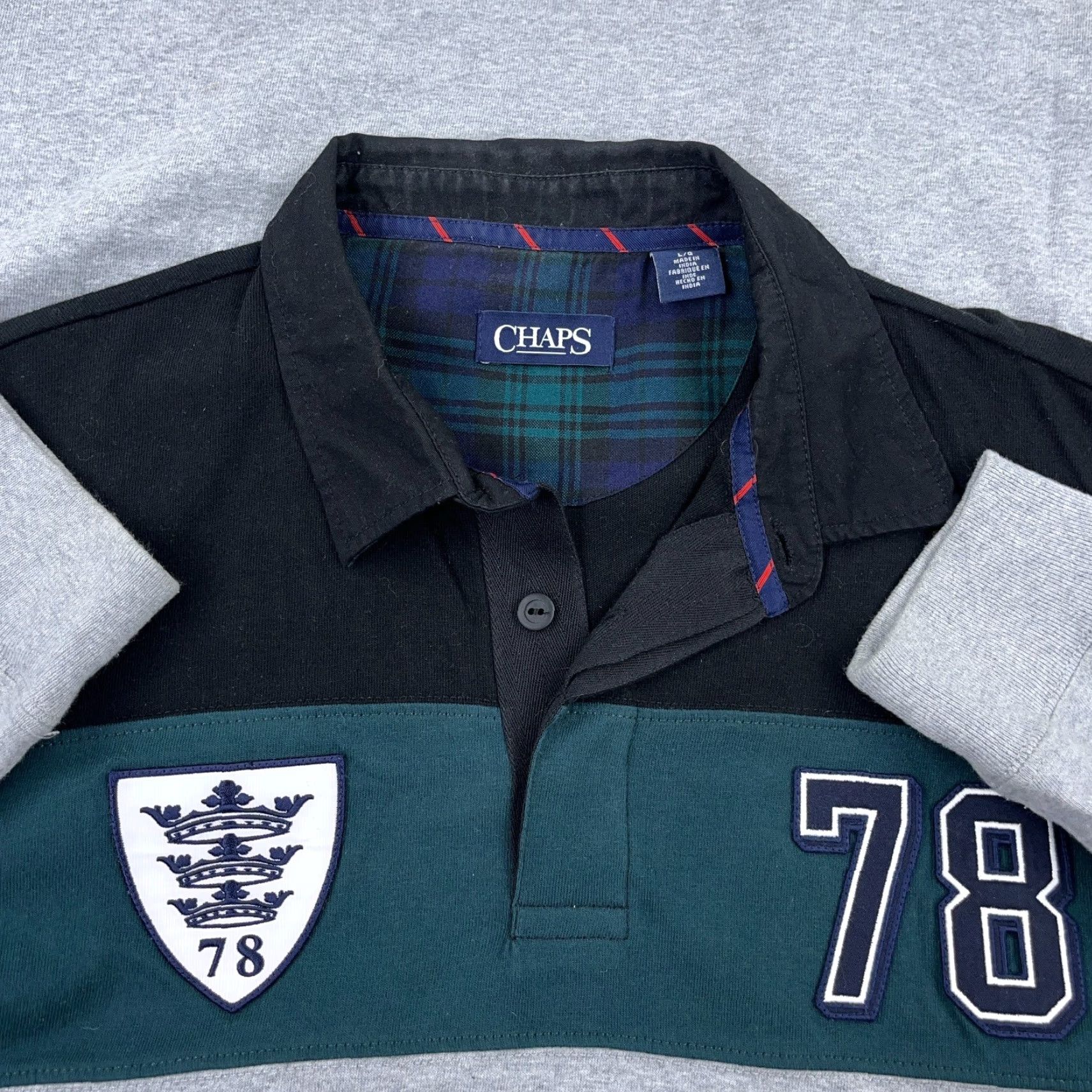 Chaps Chaps Rugby Shirt Men L Gray Green Colorblock Long Sleeve Polo Retro Patch B Size US L / EU 52-54 / 3 - 2 Thumbnail