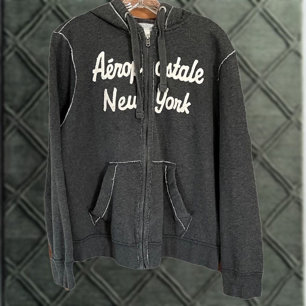 Aeropostale VINTAGE Aeropostale Hoodie Men's L Gray Sweatshirt Y2K Grunge Skateboard Zip Full Zip Hooded Pockets Logo Embroidered Size US L / EU 52-54 / 3 - 1 Thumbnail