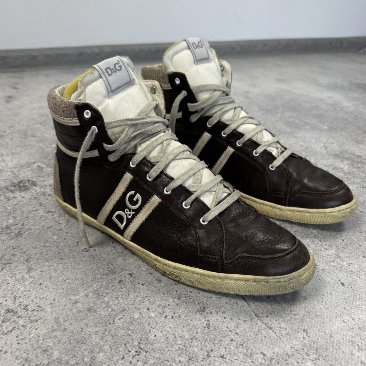 Dolce & Gabbana Hi Top Leather Sneakers Rare D&G Logo