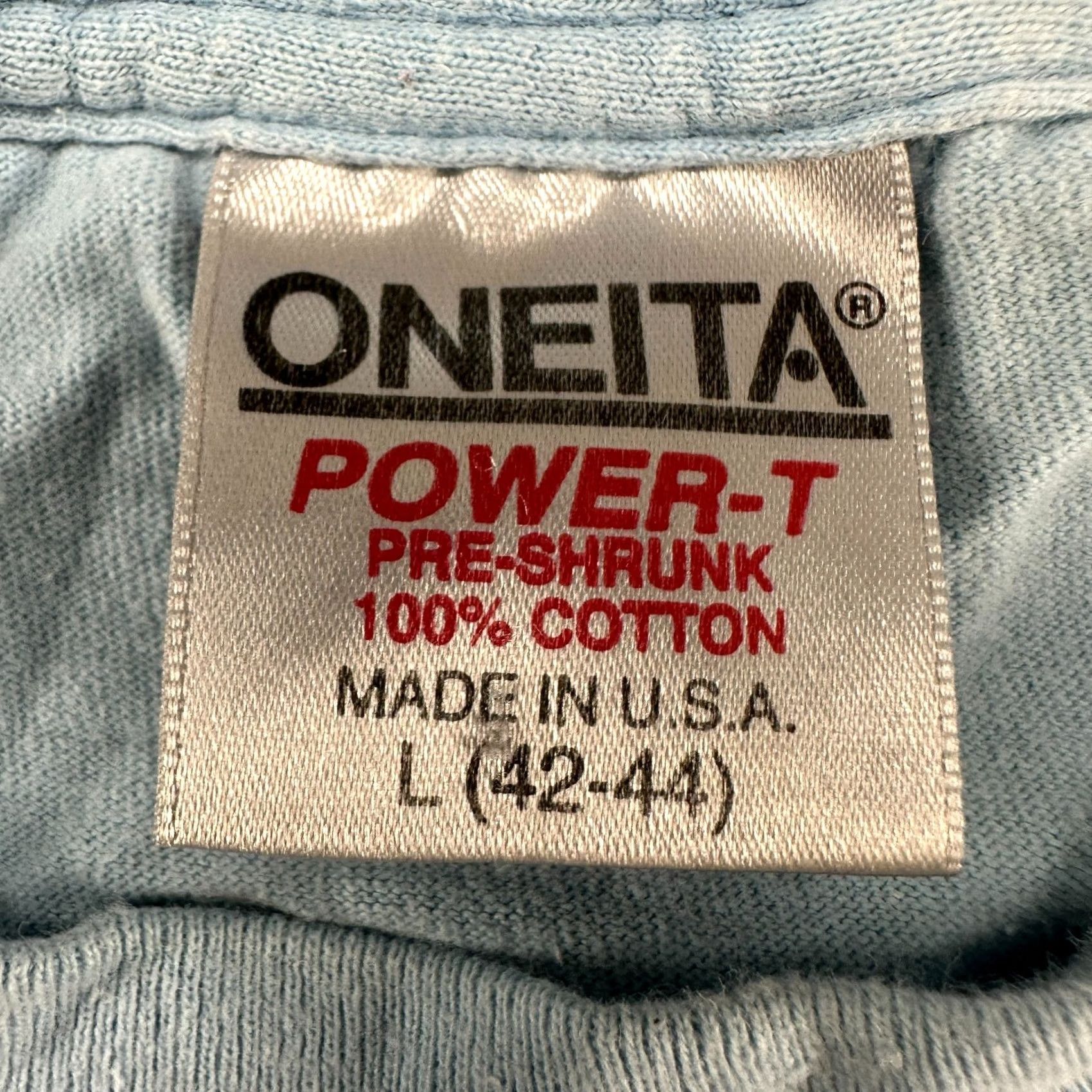 Vintage VINTAGE Oneita Carhartt Peace Blue T-Shirt Mens L Crew Neck 90s Short Sleeve Knit Cotton Polyester Size US L / EU 52-54 / 3 - 2 Thumbnail