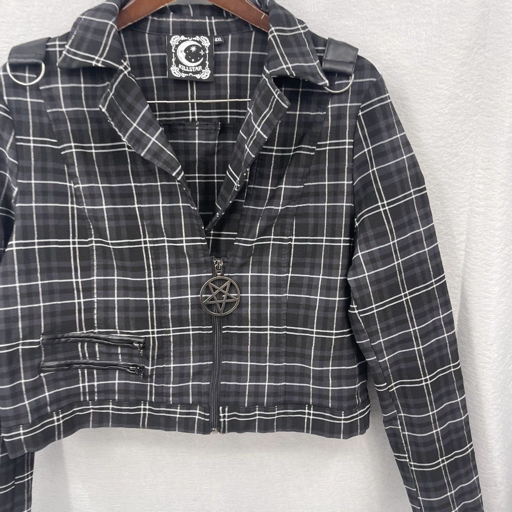 Killstar Killstar Jacket Womens 4XL Black Freak Flag Plaid Zip Casual Theme Flag Size XXL / US 16-18 / IT 52-54 - 4 Thumbnail
