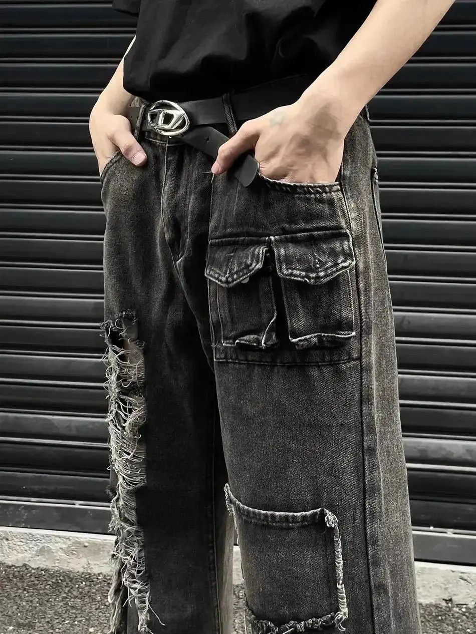 Japanese Brand High street ripped raw edge patchwork draped jeans Size US 32 / EU 48 - 3 Thumbnail