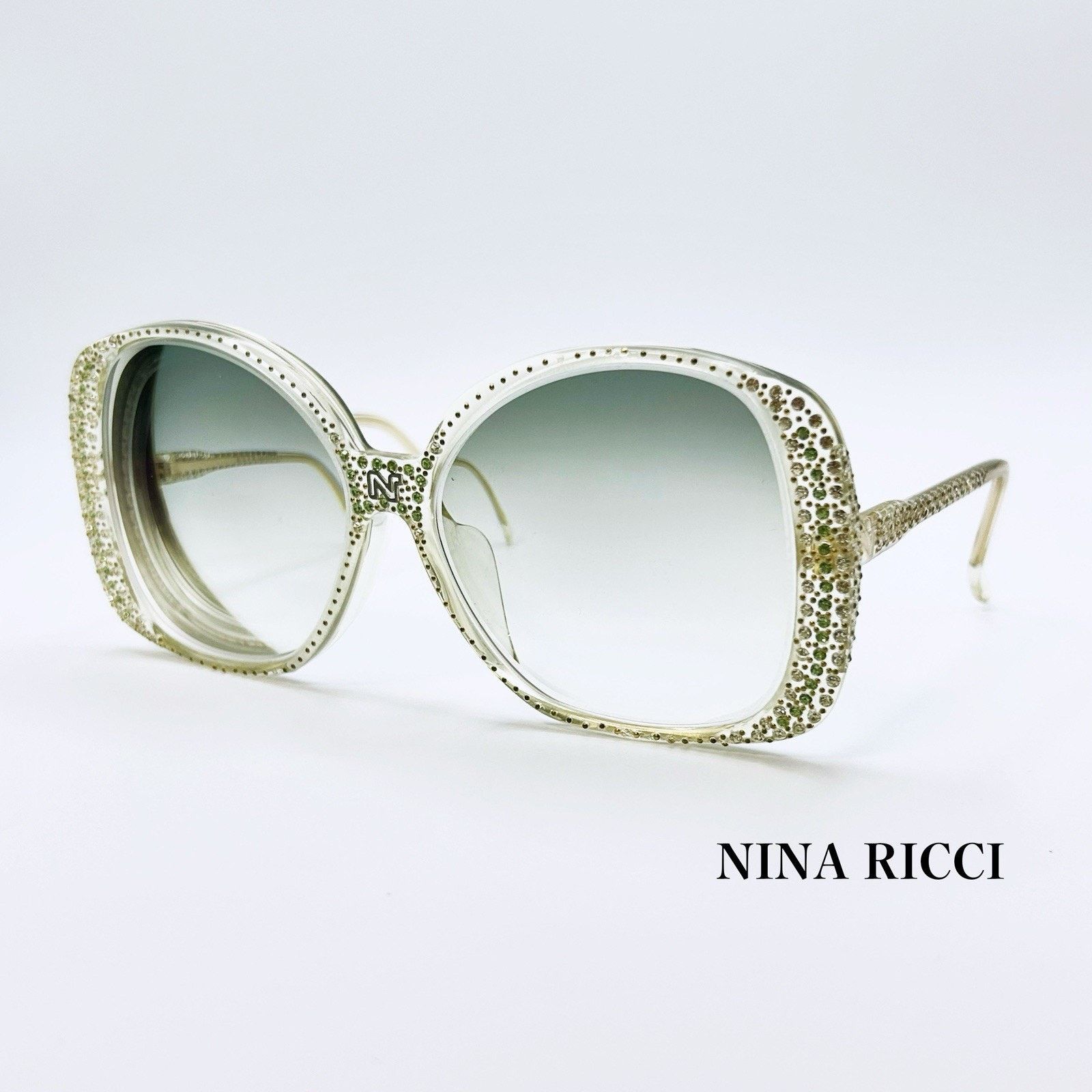 Vintage Nina Ricci 10396-Vdo Rhinestone Clear Silver Green Gradient, Women's