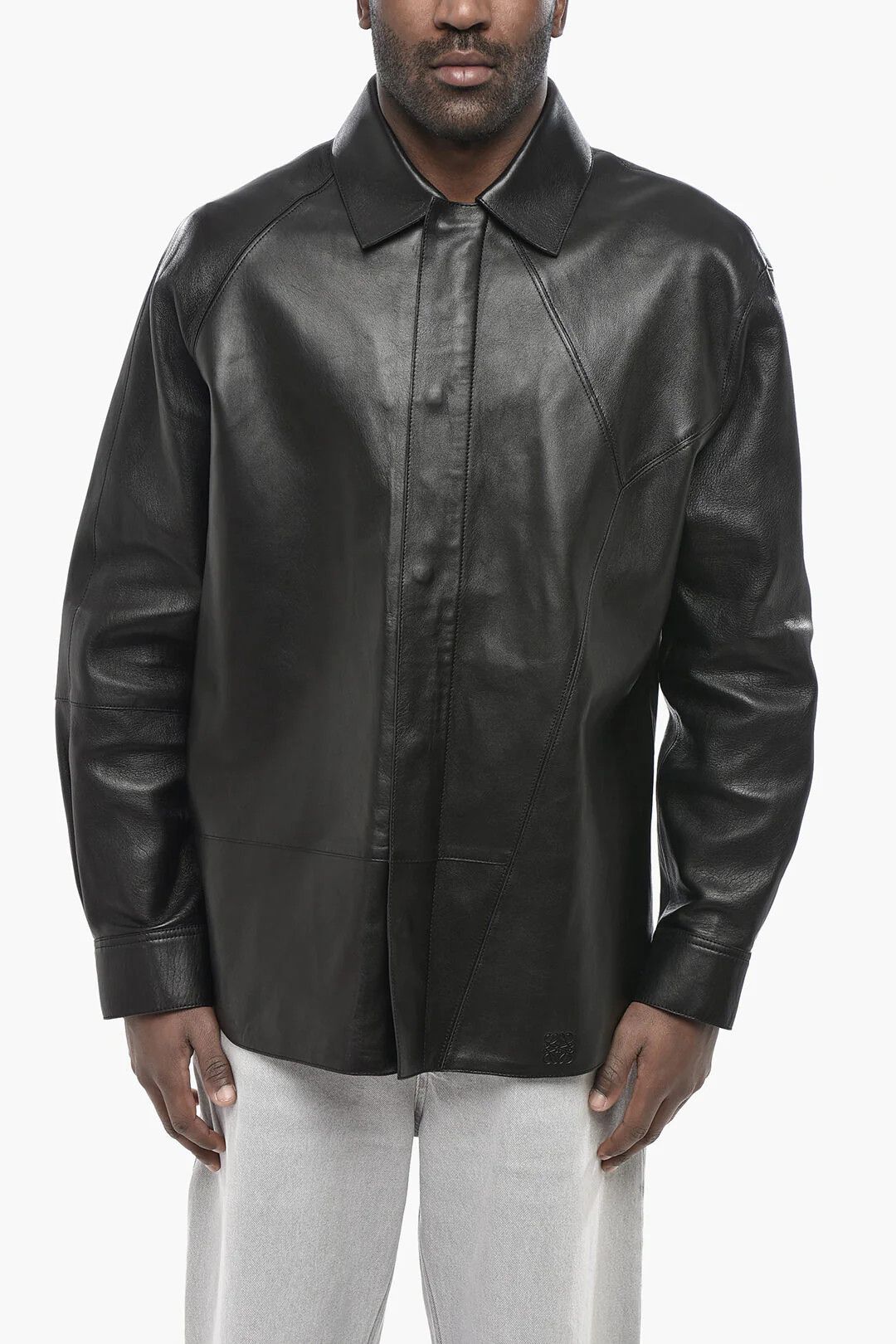 Loewe og1mm0426 Leather Overshirt in Black Size US M / EU 48-50 / 2 - 1 Thumbnail