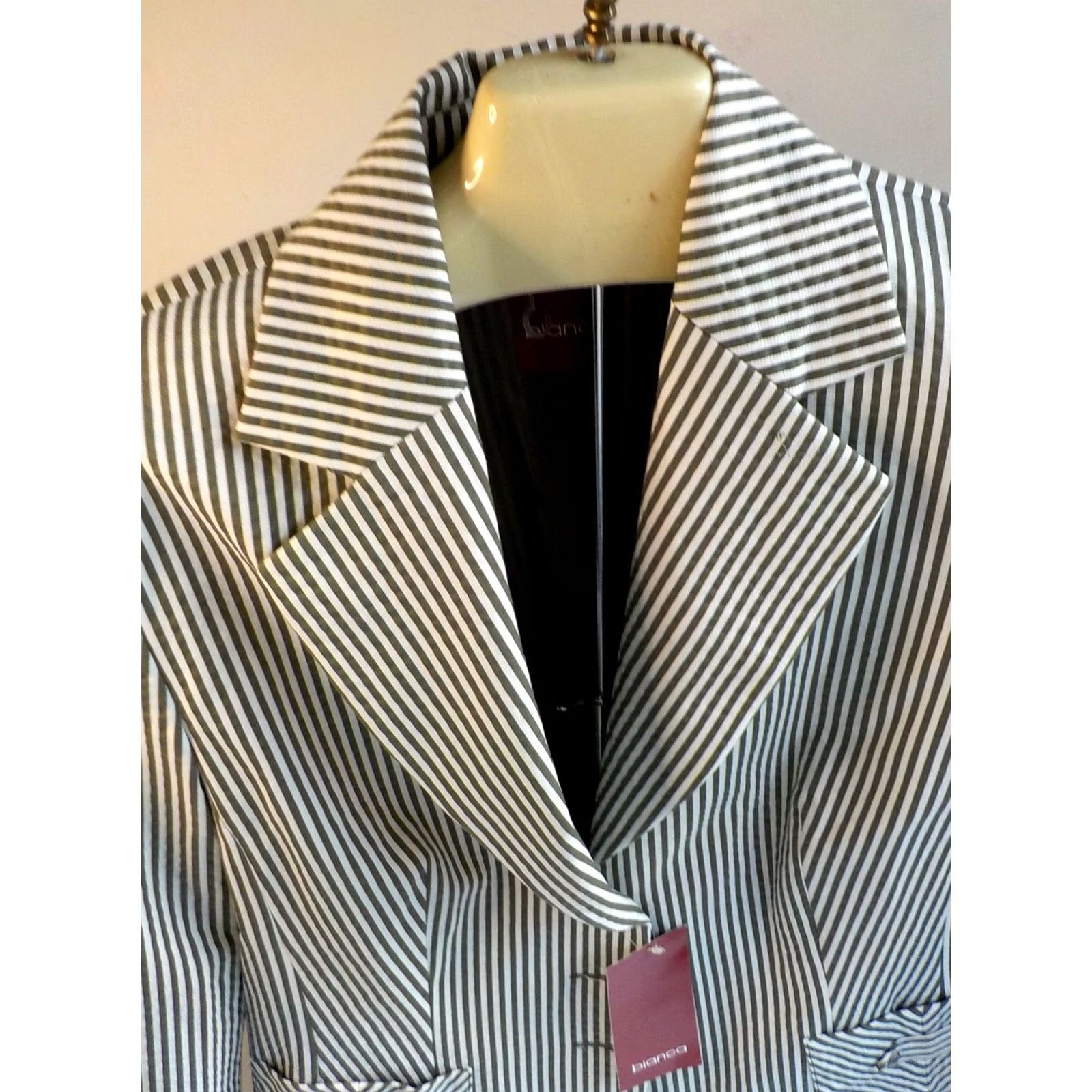 Vintage BIANCA Blazer Striped 3 Button Green/Ivory Cotton Blend SZ 12 NWT Womens Shirt Jacket Blazer Size XL / US 12-14 / IT 48-50 - 2 Thumbnail