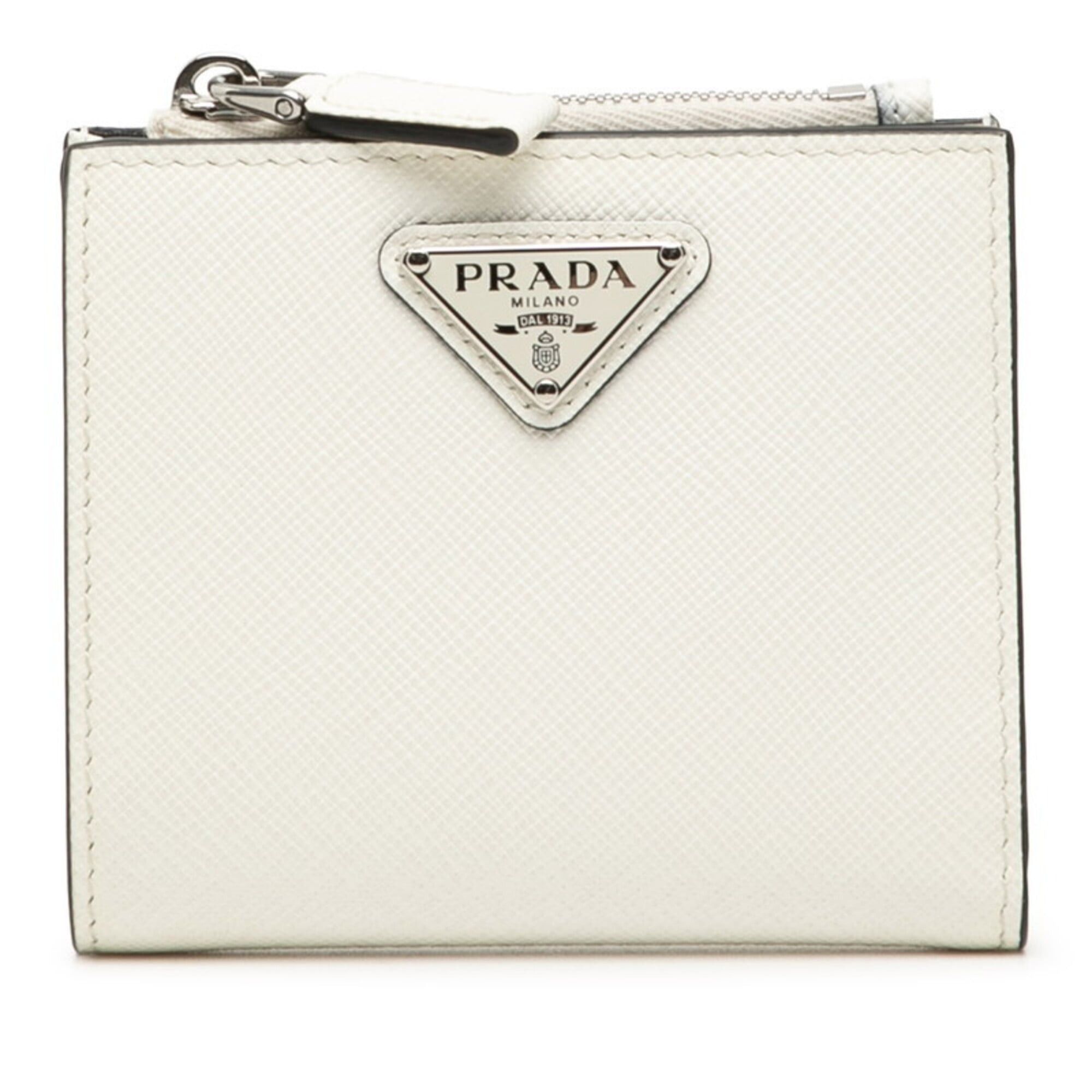 Prada Prada Triangle Logo Bi-fold Wallet Compact 2ML049 White Saffiano Leather Women's PRADA Size ONE SIZE - 1 Thumbnail