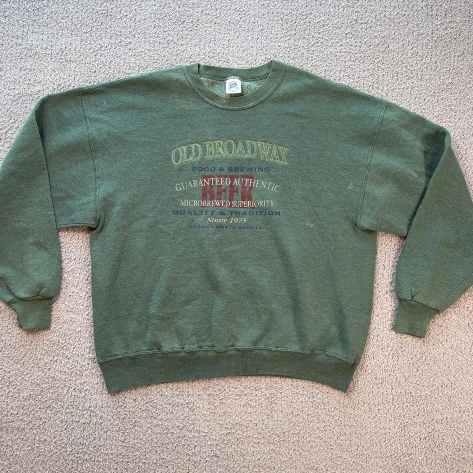 Jerzees Vintage 90's Old Broadway Brewery Green Crewneck Sweatshirt Size US XL / EU 56 / 4 - 1 Thumbnail