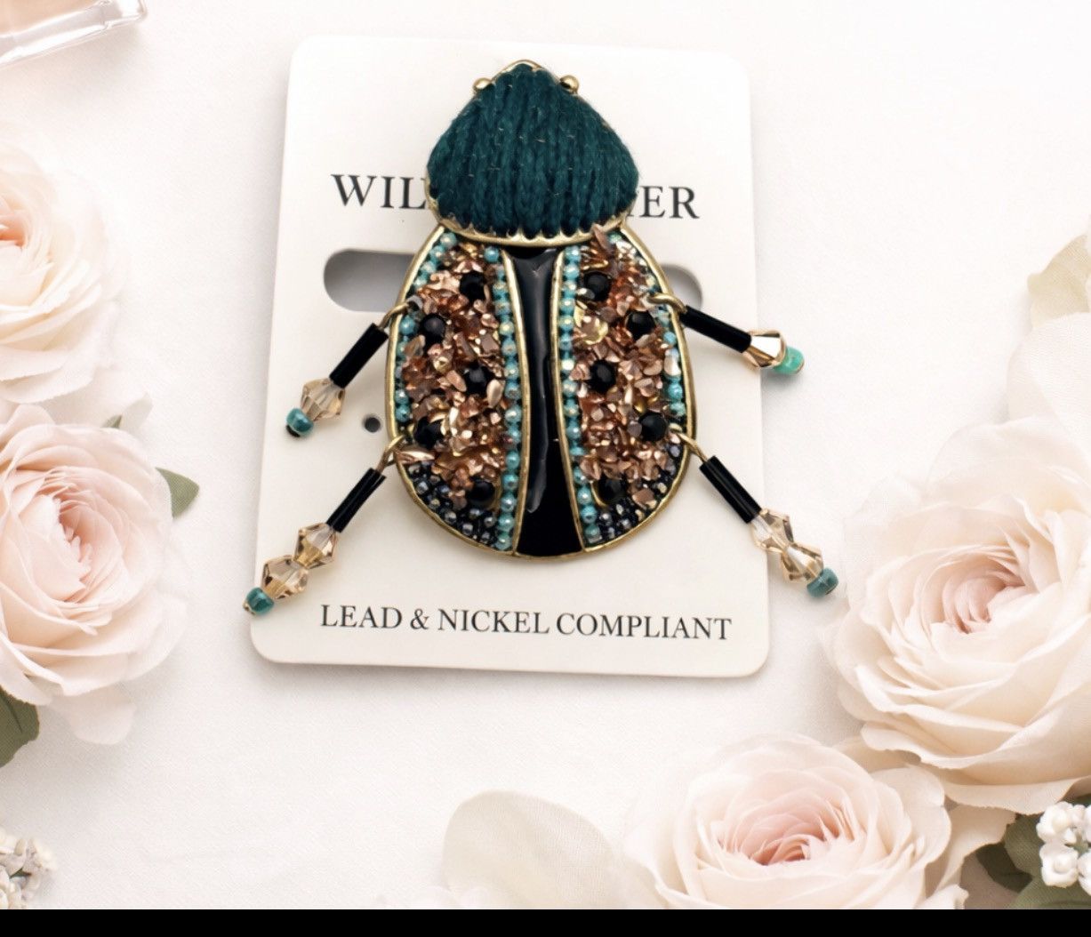 Other Wildflowers Teal & Rose Gold Decorative Beetle Brooch Size ONE SIZE - 1 Thumbnail