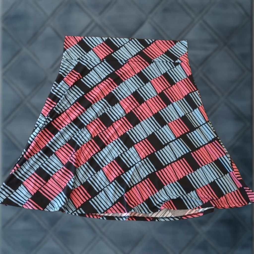 Vintage LuLaRoe Skirt Geometric 3XL Blue Pink Knee Length A-Line Pull On Women's Size 40" / US 18 - 1 Thumbnail
