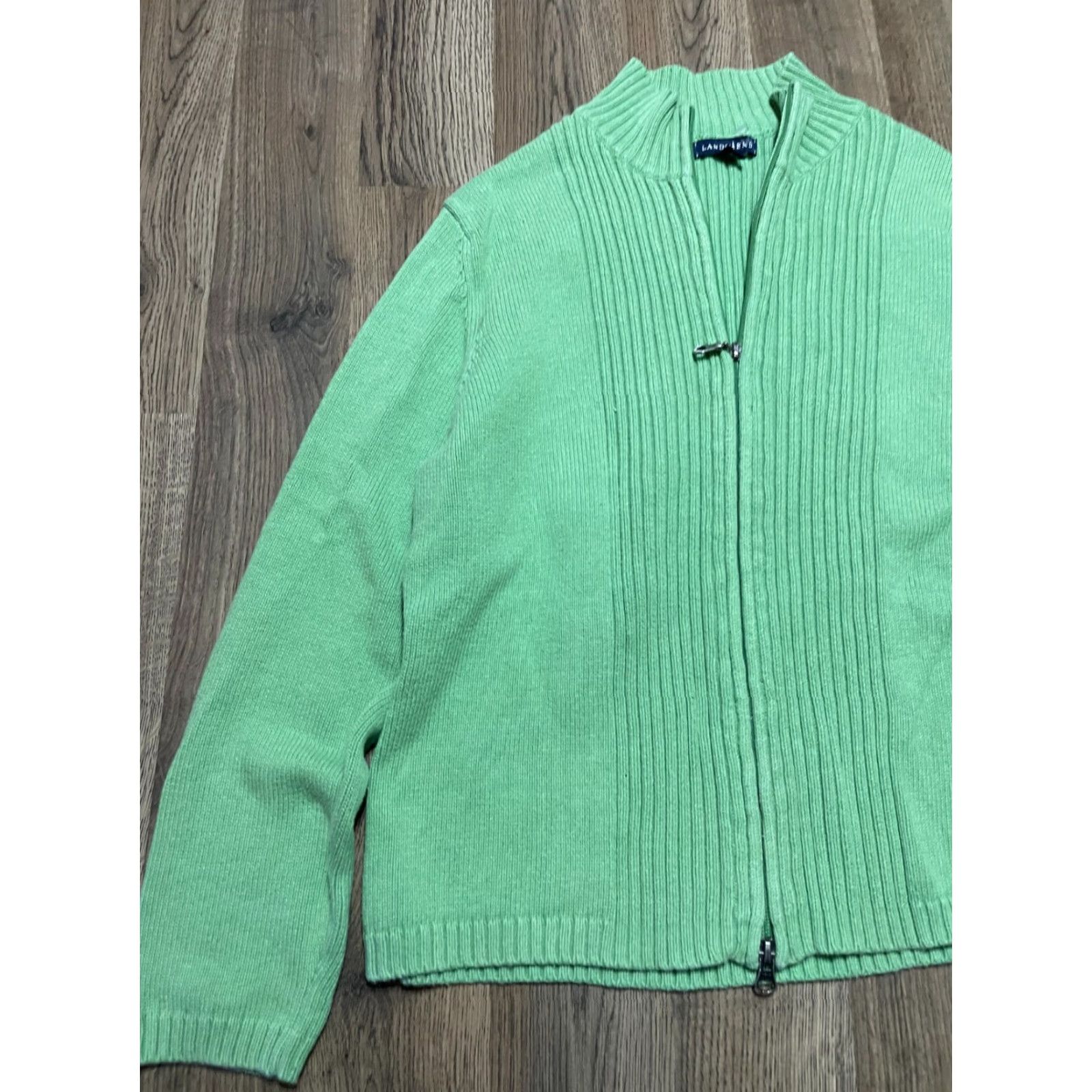 Lands' End Lands' End Cardigan Sweater Women Large Green Open Ribbed Knit Adult Regular Size L, Casual, Open Cardigan, Lands' End Womens Size L / US 10 / IT 46 - 3 Thumbnail