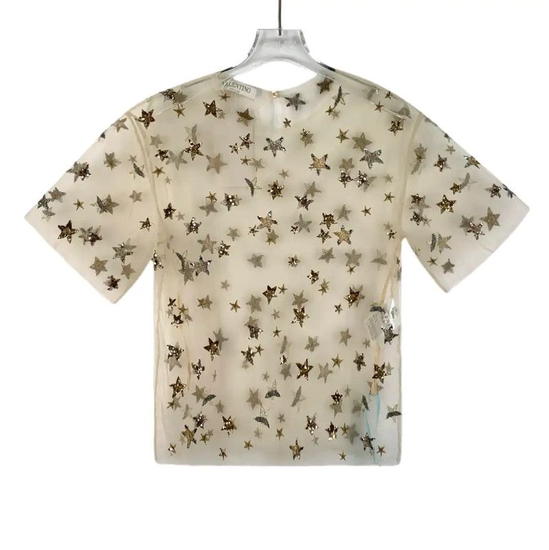 Valentino Valentino Women's Sheer Star Print T-Shirt 0089 Size M / US 6-8 / IT 42-44 - 1 Thumbnail