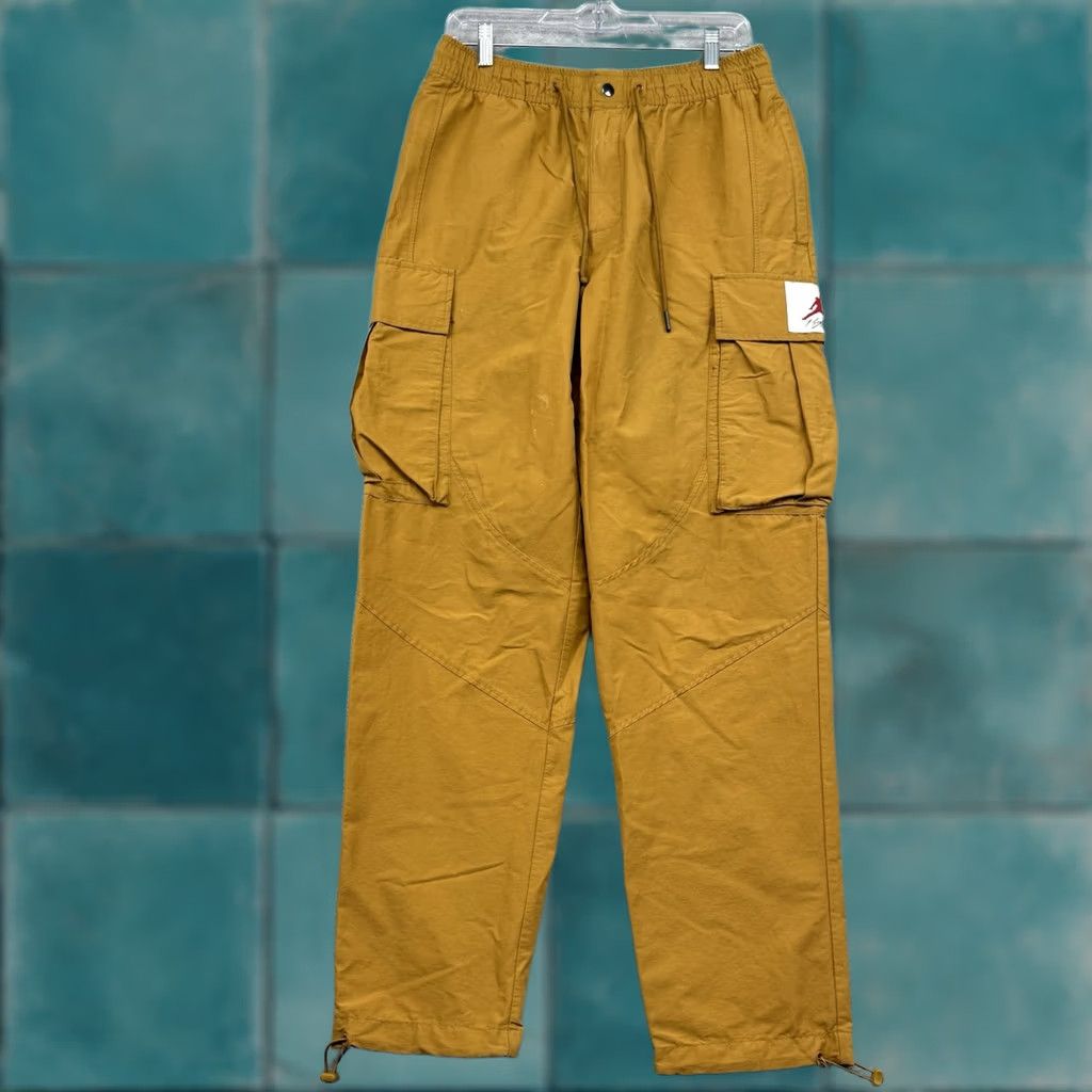 Nike Nike Air Jordan Flight Woven Pants Men M Cargo Pockets Drawstring Gold Tan Size US 31 - 1 Thumbnail