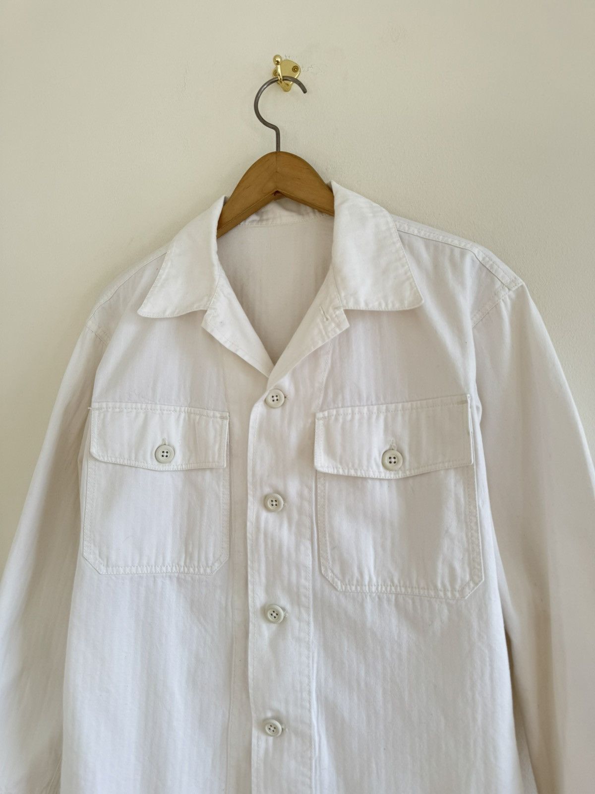 3MAN 3Man White Herringbone Button Chore Jacket Med/Large UK Size US M / EU 48-50 / 2 - 2 Thumbnail
