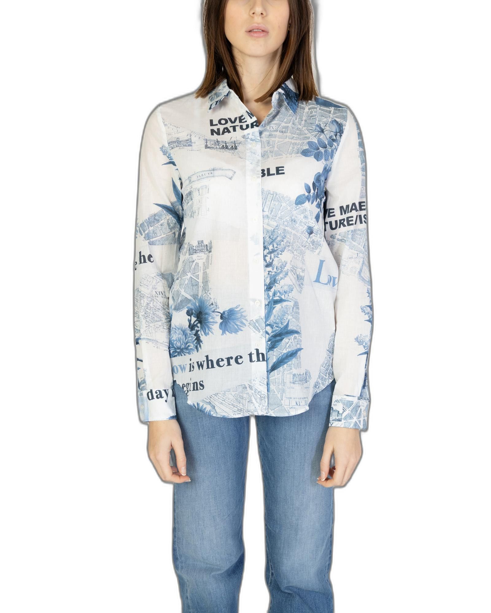 image of Desigual Printed Cotton Long Sleeve Shirt in White, Women's (Size XS)