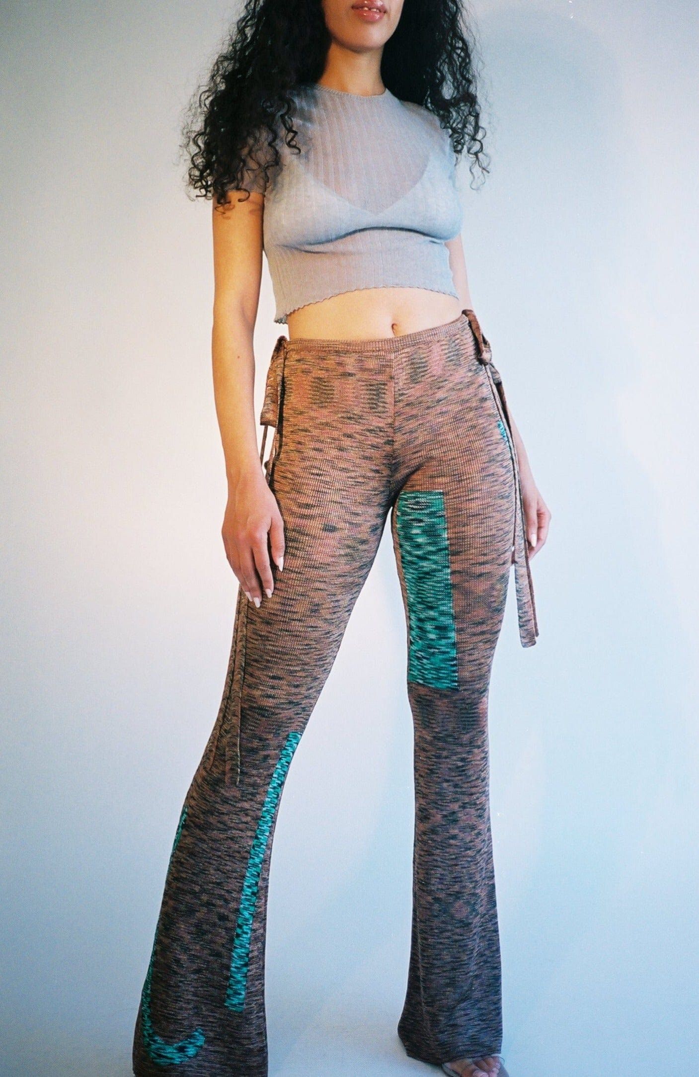 Eckhaus Latta Eckhaus Latta Glitch Knit Brown & Green Pattern Flare Pants Size 28" / US 6 / IT 42 - 1 Thumbnail