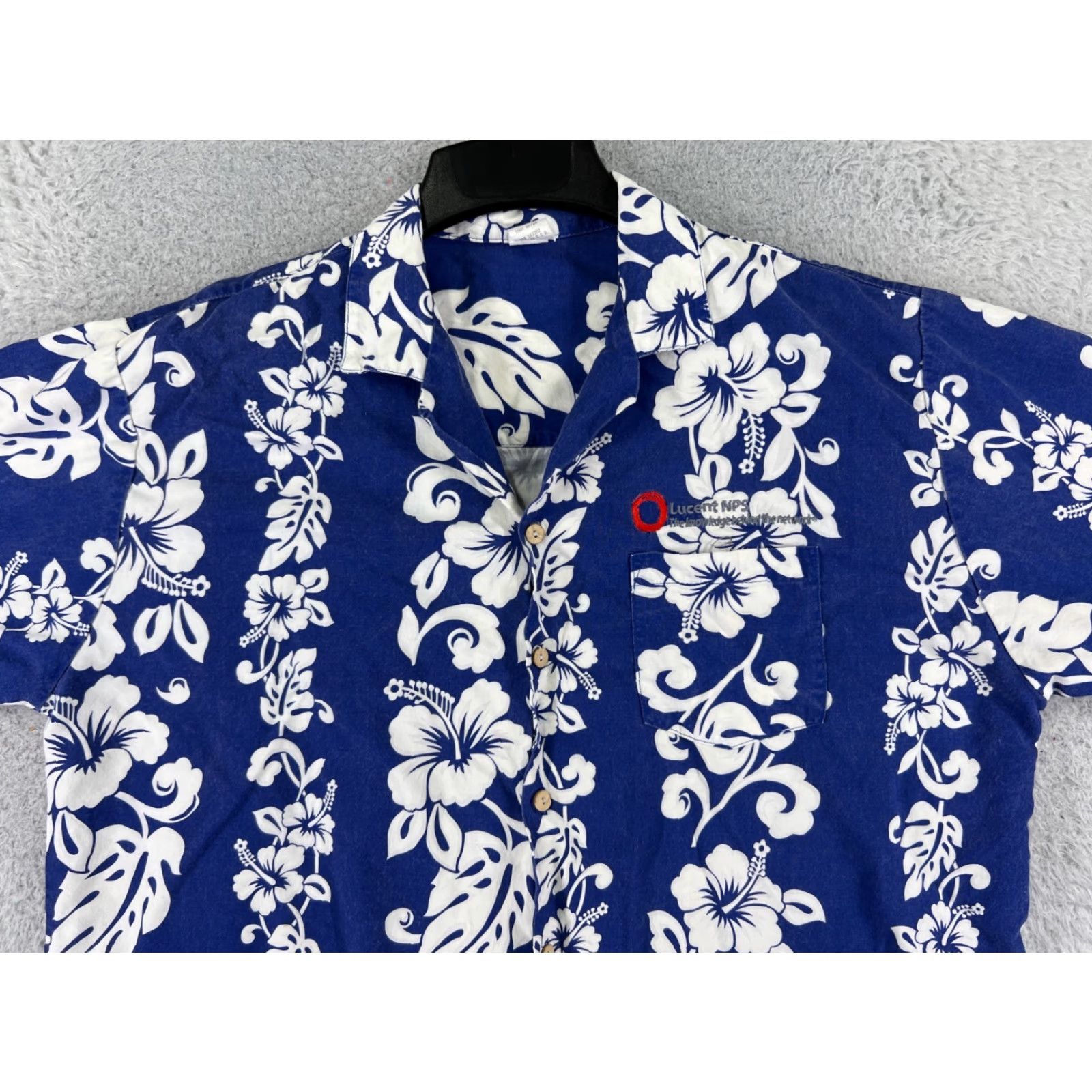 Vintage VINTAGE Hawaiian Shirt Adult Large Blue White Floral Lucent Embroidery IT Tele Size US L / EU 52-54 / 3 - 4 Thumbnail