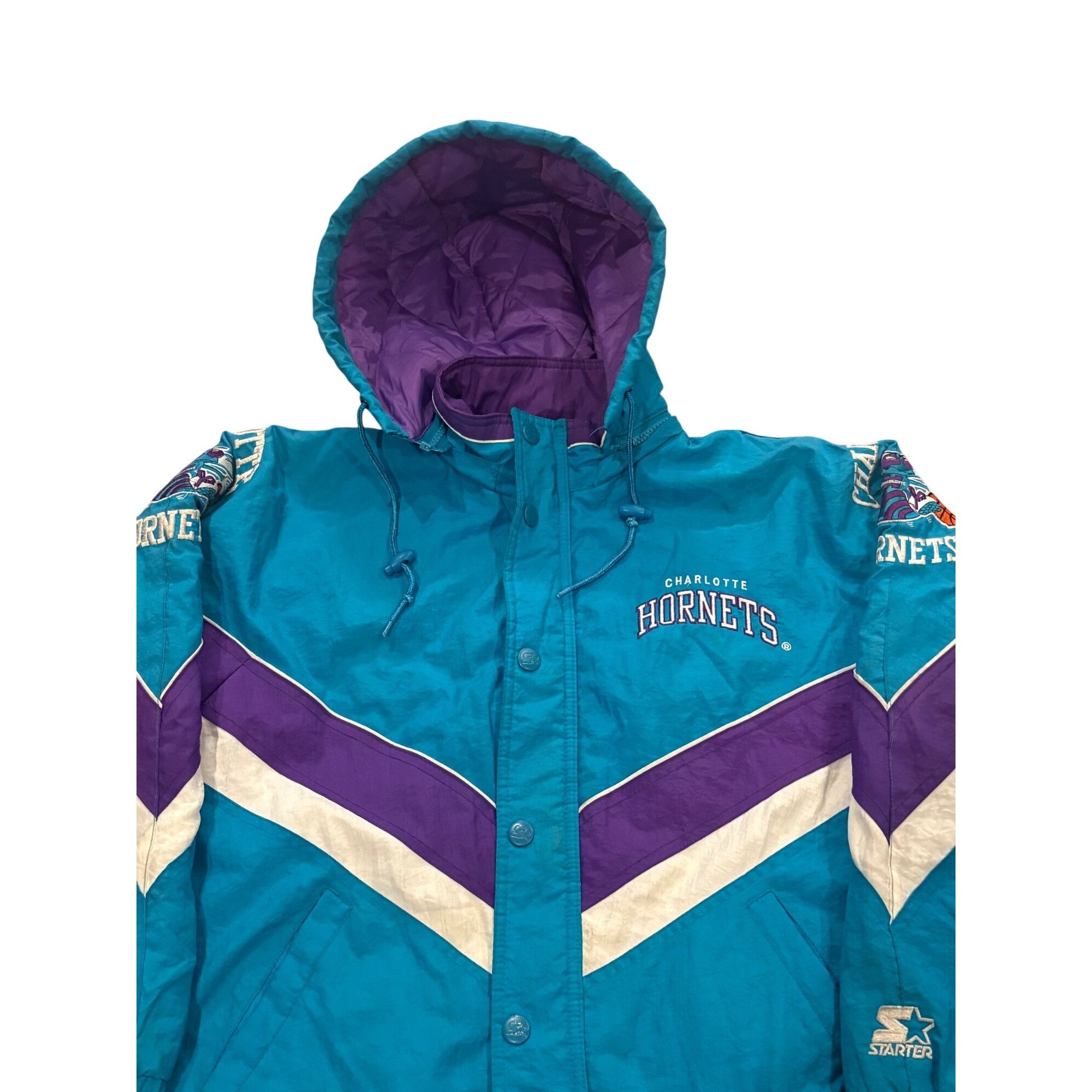 Starter Vintage 90s Starter Charlotte Hornets NBA Full Zip Hooded Pu Size L / US 10 / IT 46 - 5 Thumbnail