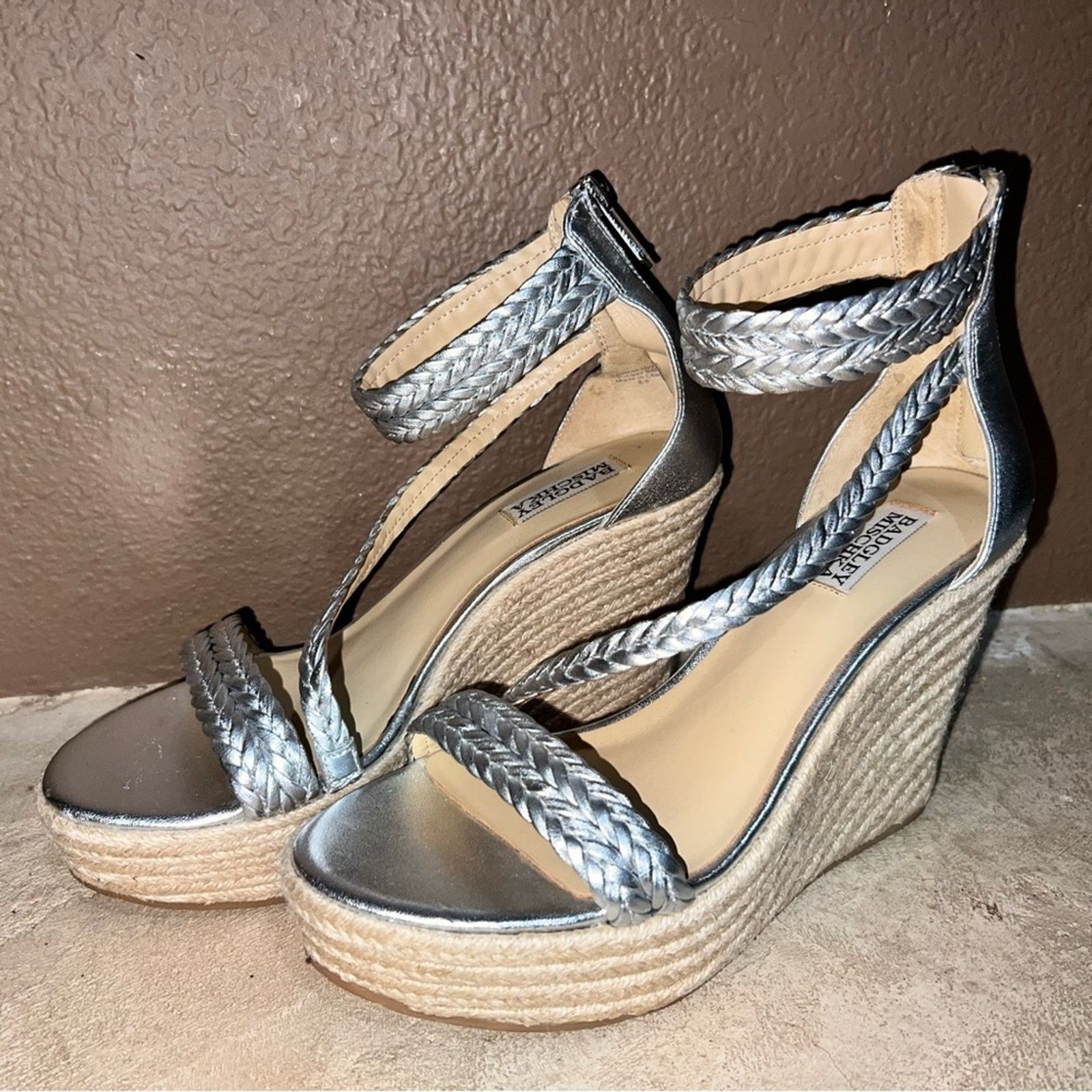 Badgley Mischka Badgley Mischka Espadrilles Size 8.5 Silver Wedge Sandals Size US 8.5 / IT 38.5 - 6 Thumbnail