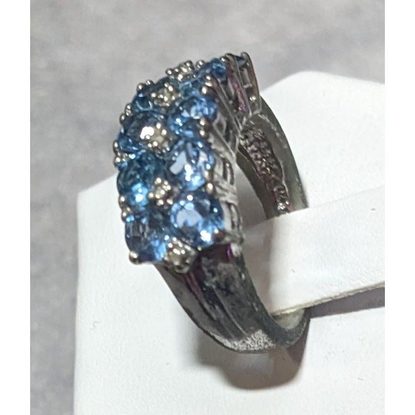 Other Blue And Clear Gemmed Double Row Silver Tone Ring Size 5 3/4 Size ONE SIZE - 4 Thumbnail