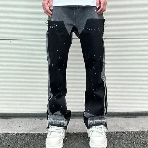 Japanese Brand Splash Ink Painted Washed Micro Elastic Denim Logging Pants Size US 36 / EU 52 - 1 Thumbnail