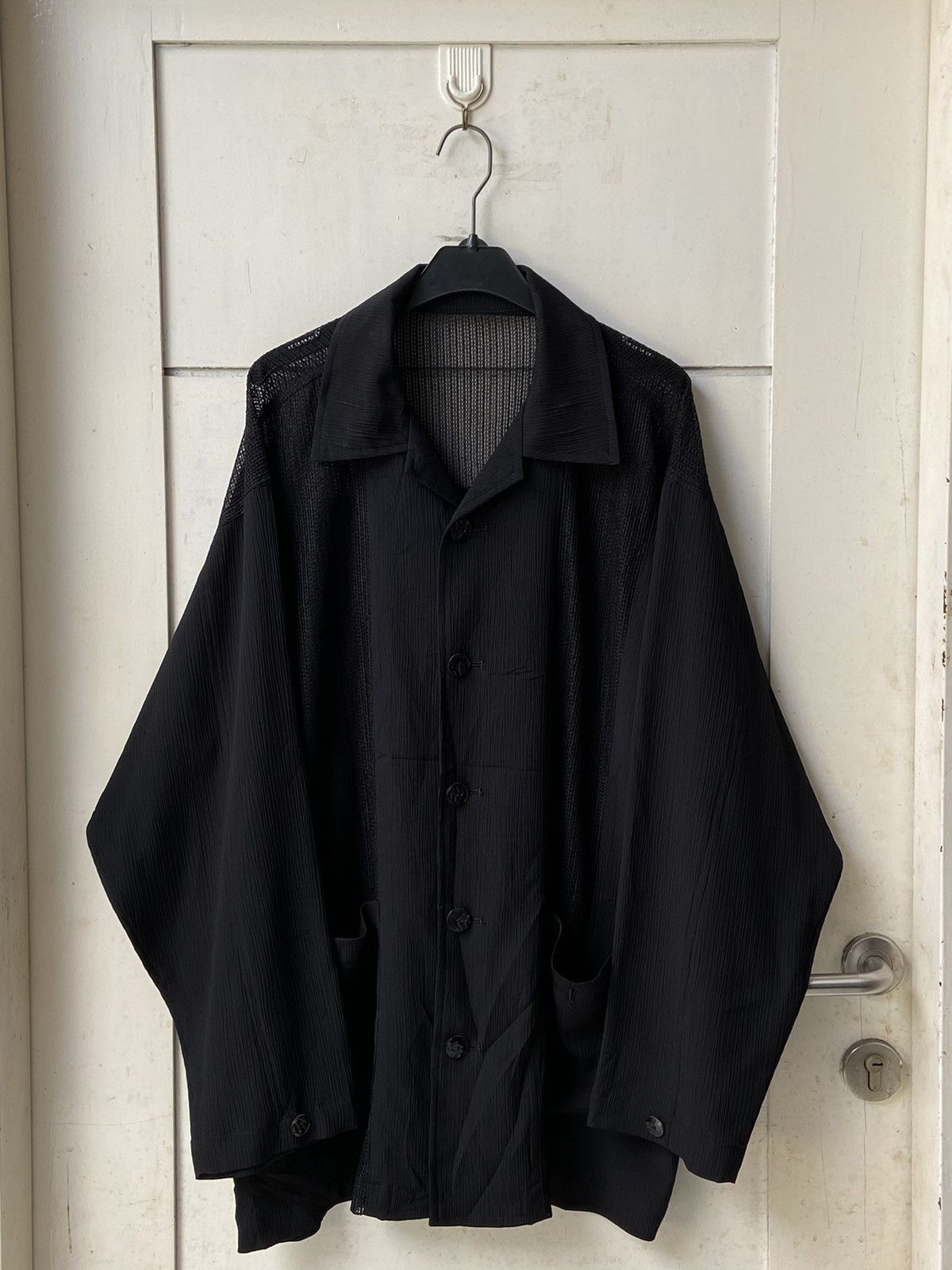 image of Yohji Yamamoto Alphalle Black Mesh Shirt, Men's (Size 2XL)