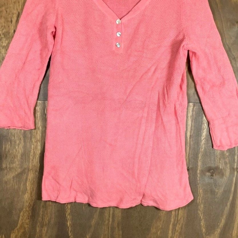 J. Jill J.Jill Womens Sweater Henley 3/4 Sleeve 100% Cotton Large Coral Knit V-Neck Shirt Size L / US 10 / IT 46 - 3 Thumbnail