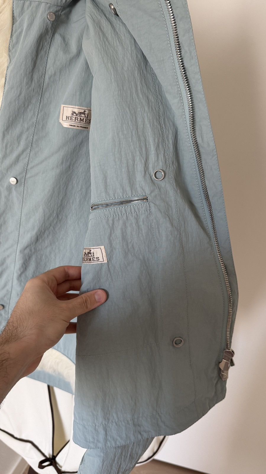 Hermes $20,000 FW22 Mens Runway 2 in 1 Ice Blue Lamb Fur Jacket Size US M / EU 48-50 / 2 - 10 Thumbnail