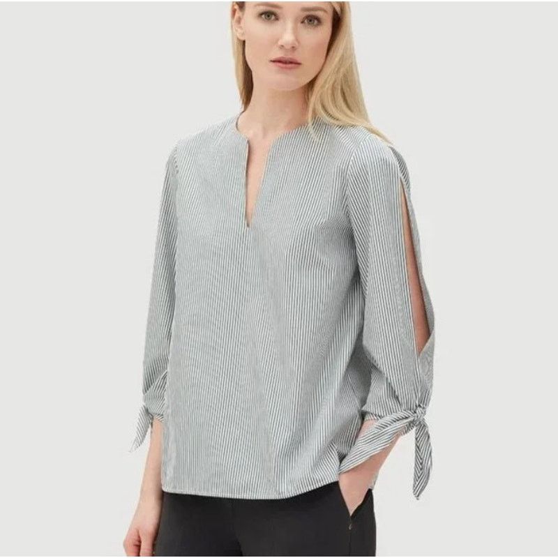 Lafayette 148 Lafayette 148 Khloe Striped Split Sleeves w/Ties Tunic Top L Size L / US 10 / IT 46 - 1 Thumbnail